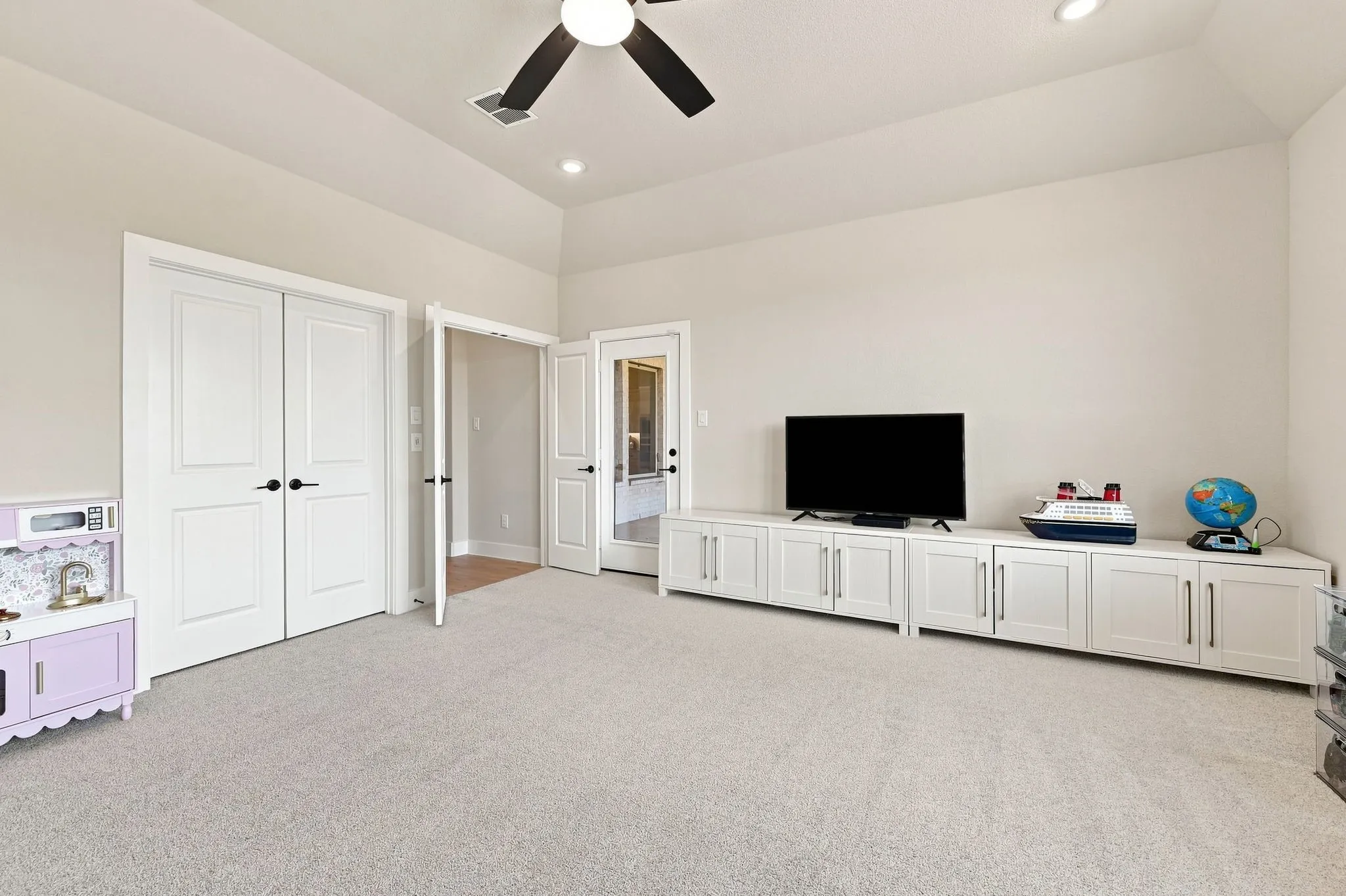 Behind the French doors off the game room is a media room with extra insulated walls .