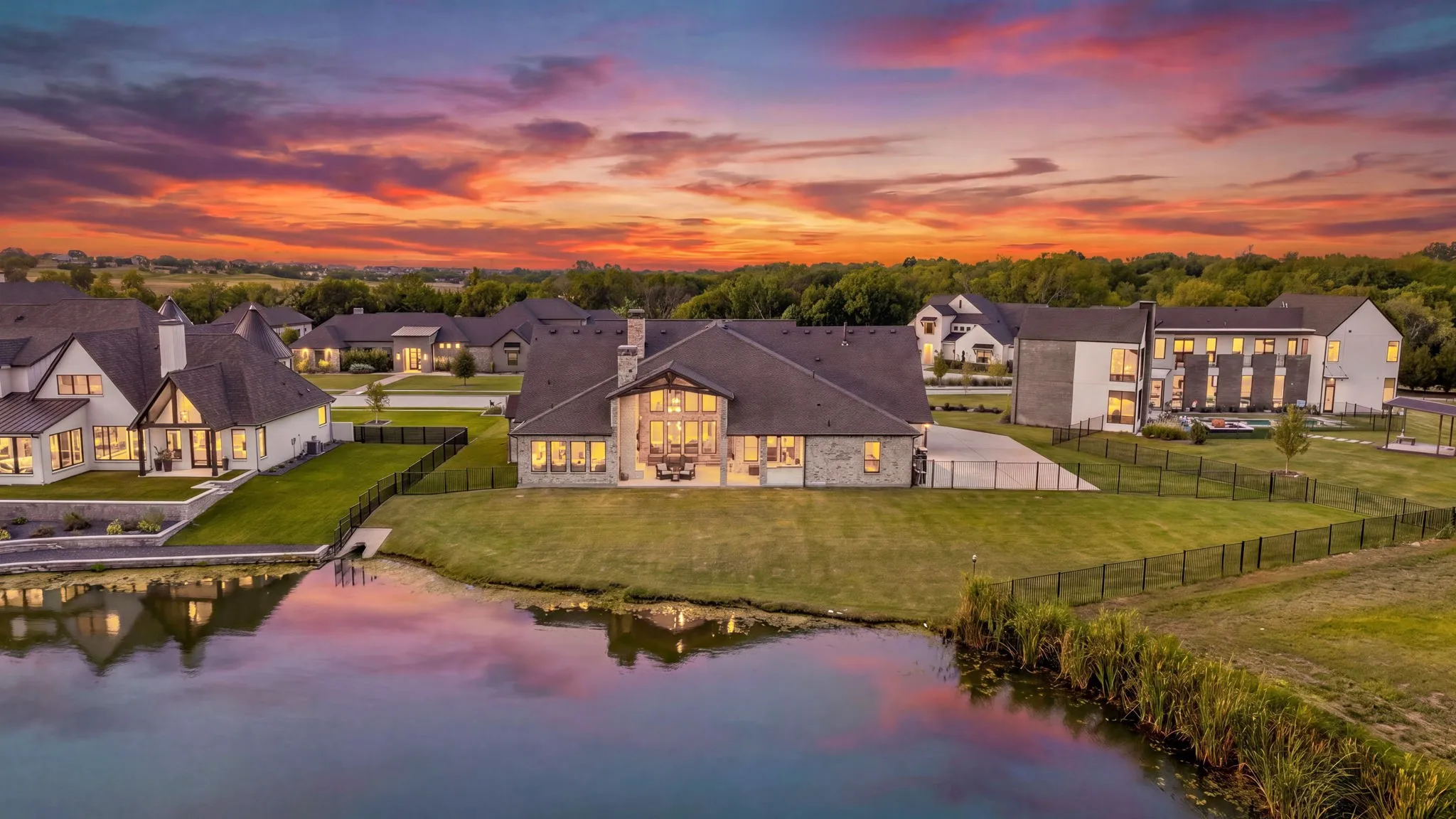 Expansive aerial perspective showcasing a residential community with large properties
Virtual Twilight