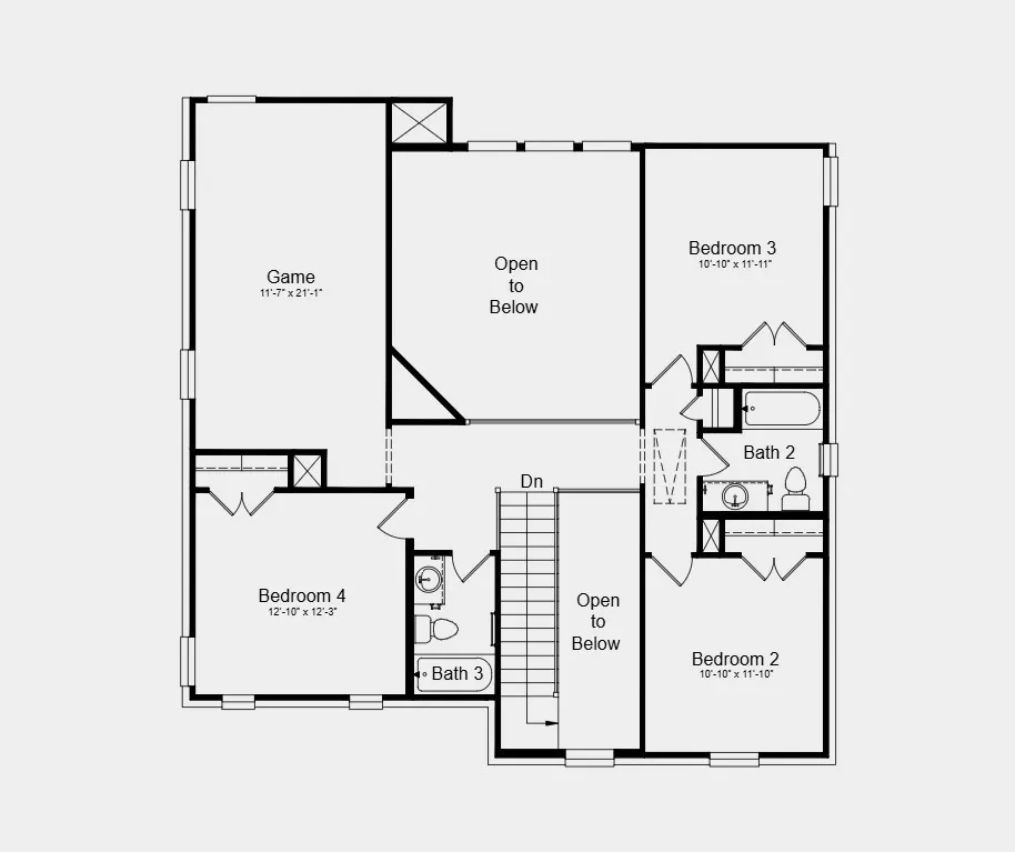 Second Floor Plan - Additional Highlights Include: Upgraded front door, mini pendant lights, lifestyle space, slide-in tub at primary bath, double French doors at study, and whole house blinds