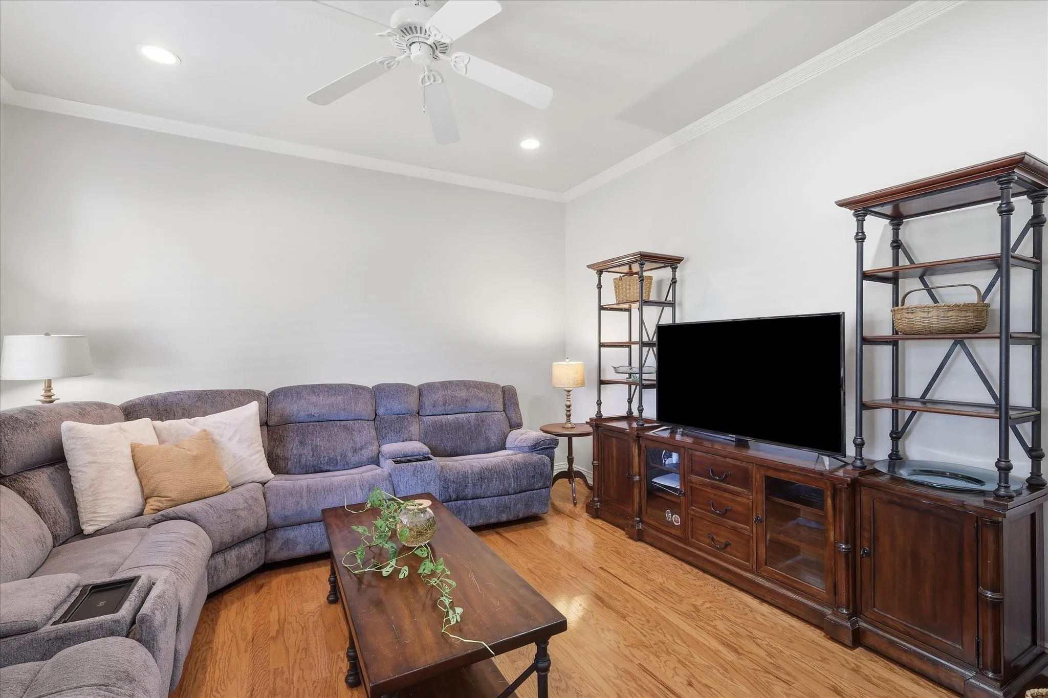 The dining area leads right through to the family room that is currently being used as a media room. Wood floors too.