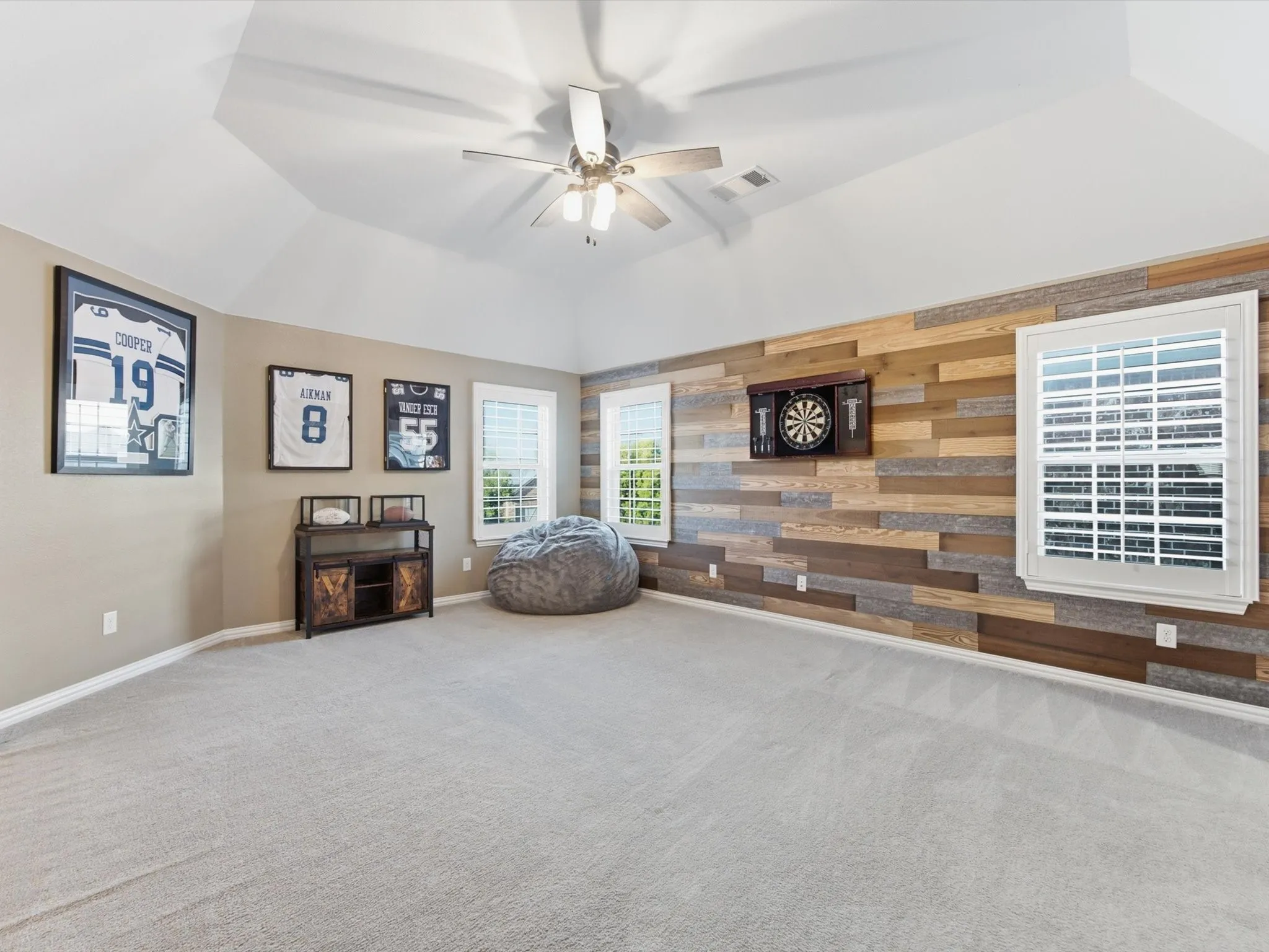 Spacious upstairs Game Room with carpet