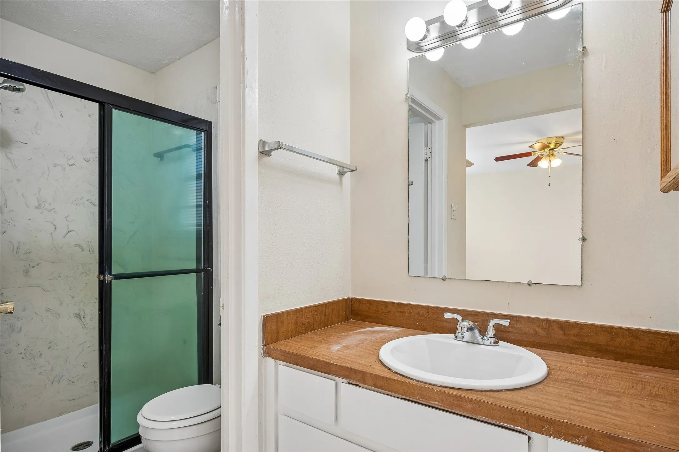 Bath with vanity area and separate room with shower & toilet