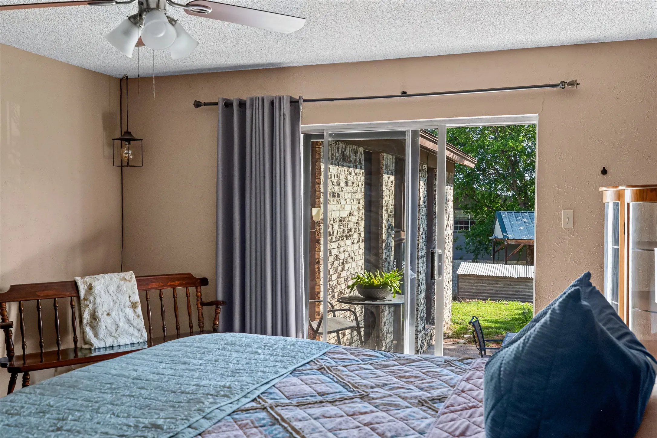 View of patio with sliding doors