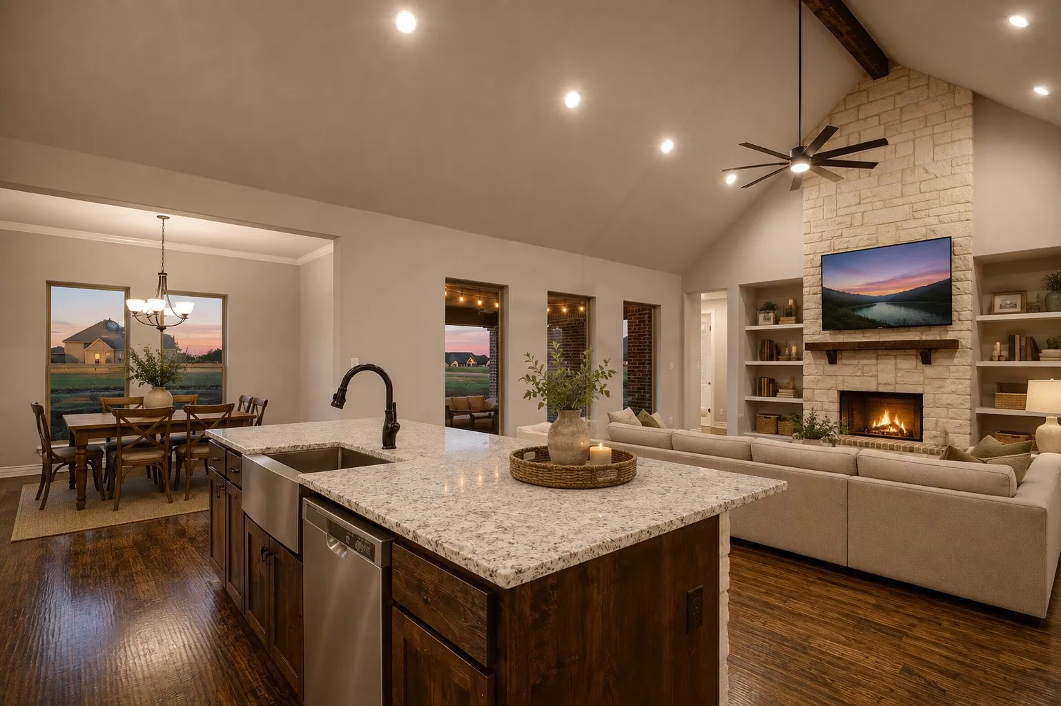 Virtually Staged Living Room and kitchen