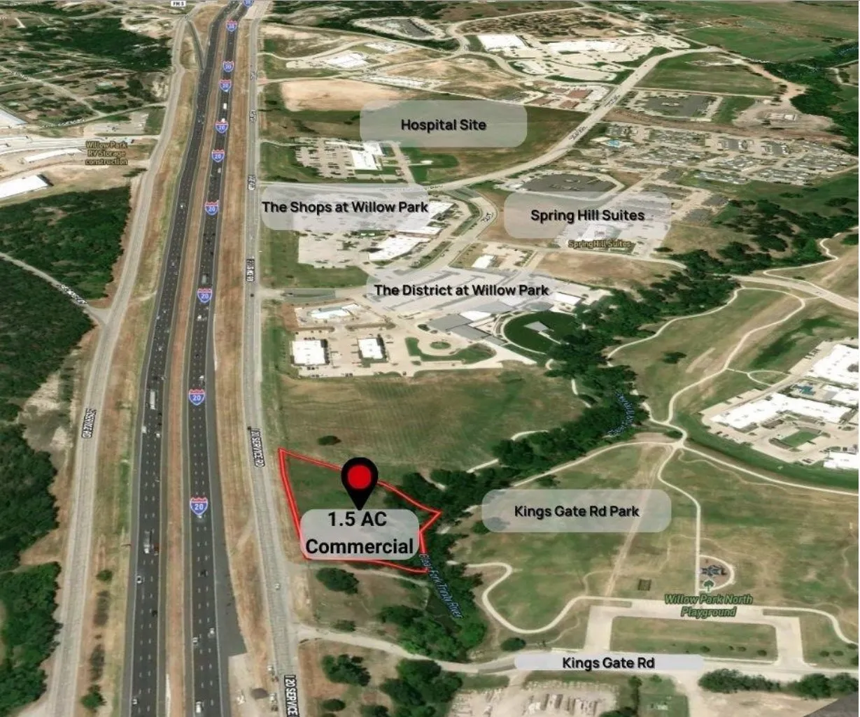 Unimproved Land For Sale in Parker County , 4701 E Interstate 20 Serv, Willow Park, Texas 76067, 0, 0, Garage spaces, 0 Sqft, built in 2025, Price $993,000, mls#21343856, Real Estate Agent in Willow Park, Homes For Sale in Parker county, Homes For Sale in Willow Park, Realtor in Willow Park Texas, Real Estate Brokerage Independent Realty Texas, Luminita Cordes Realtor