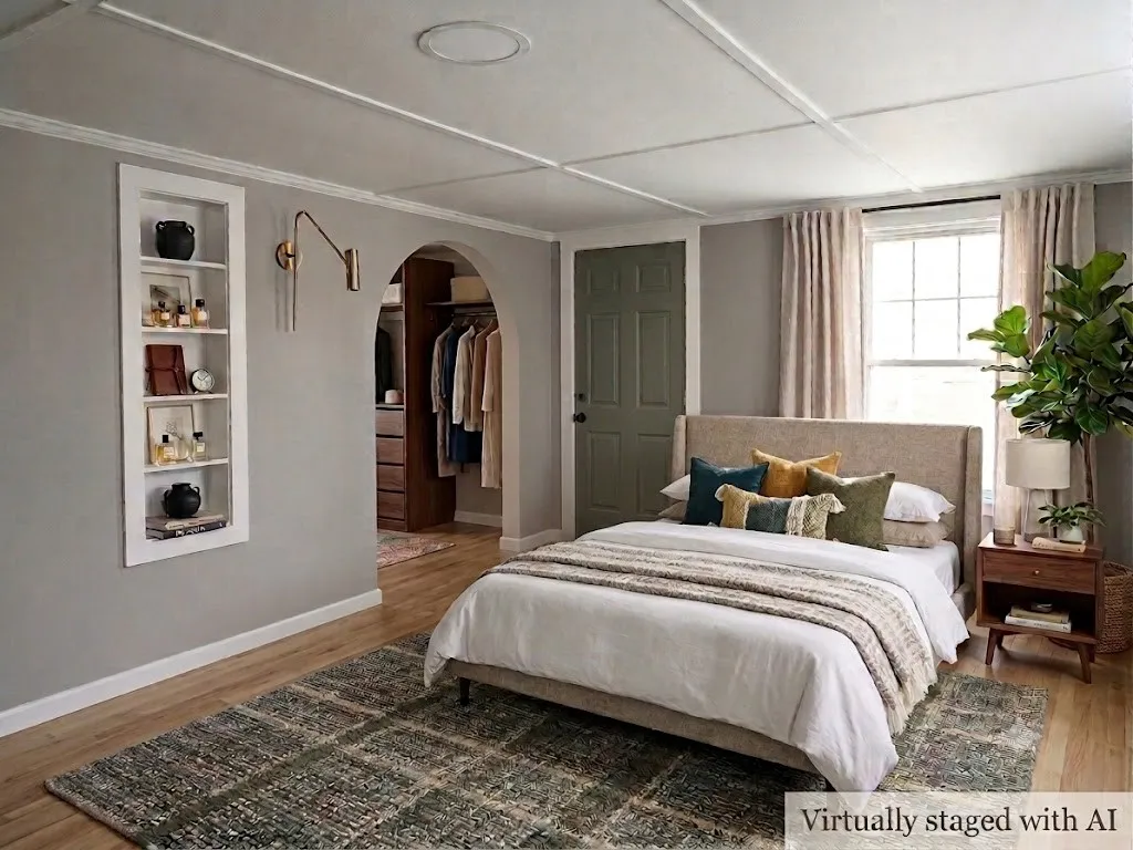 Virtually staged primary bedroom