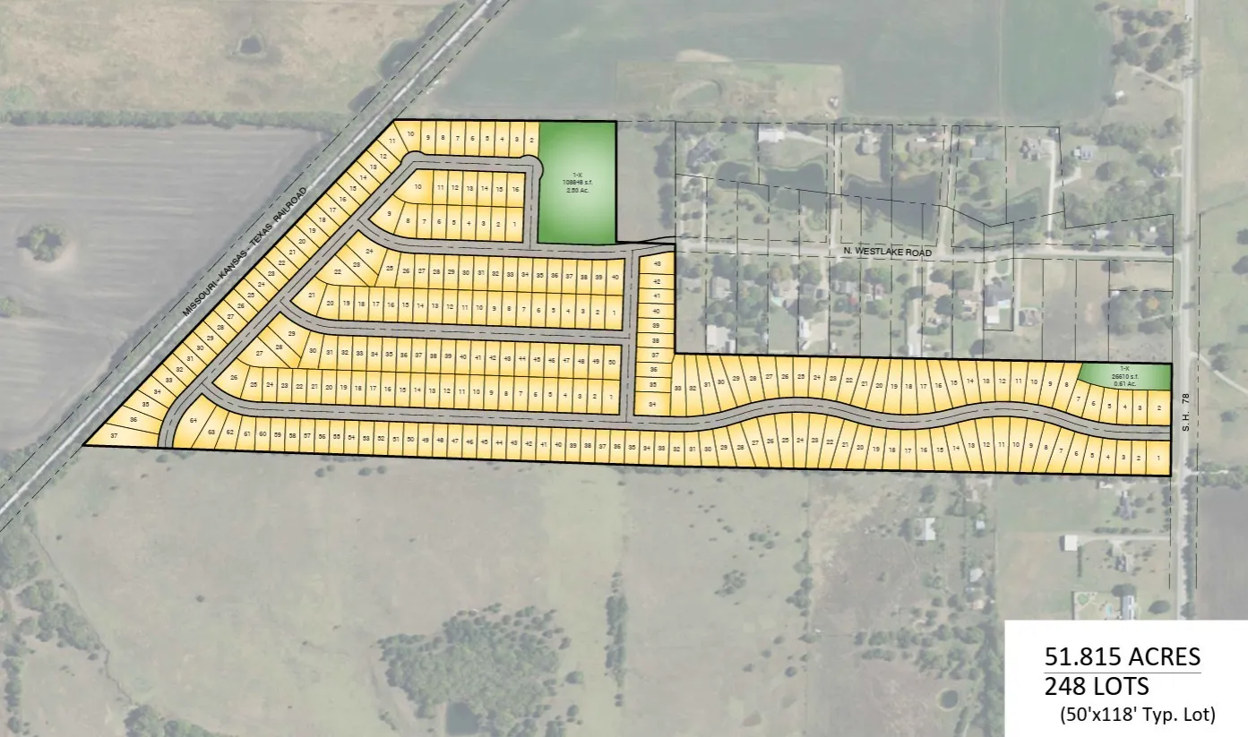 Plat Map. Illustrating the subdivision of 51.815 acres into 248 lots