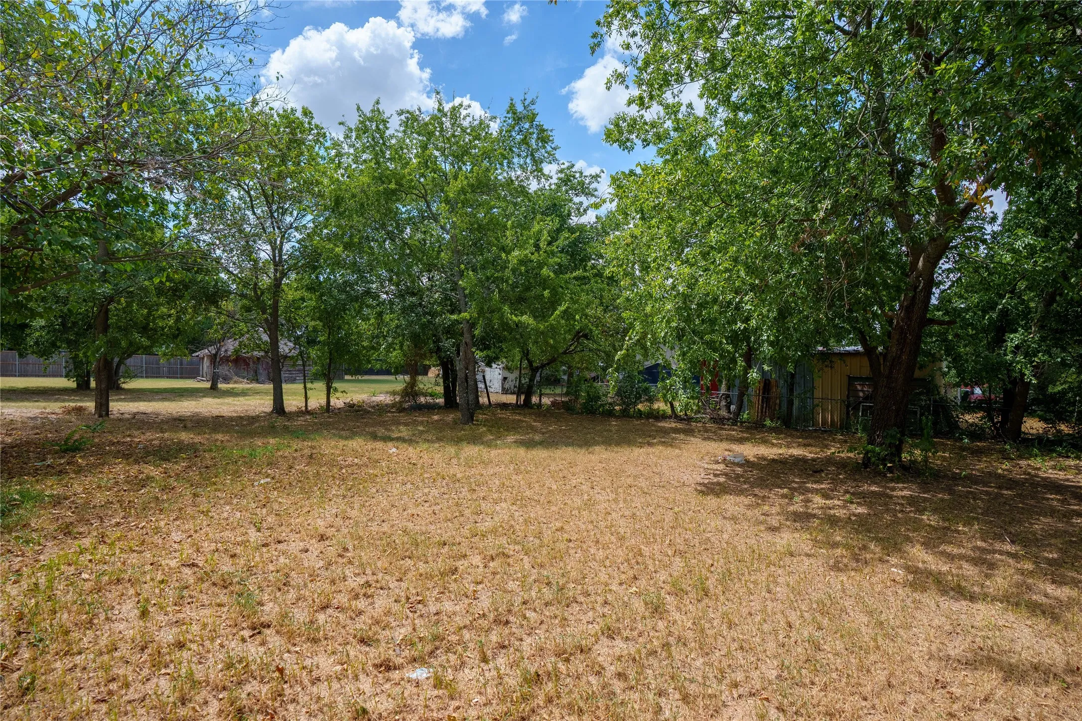 Expansive yard with mature trees providing ample shade