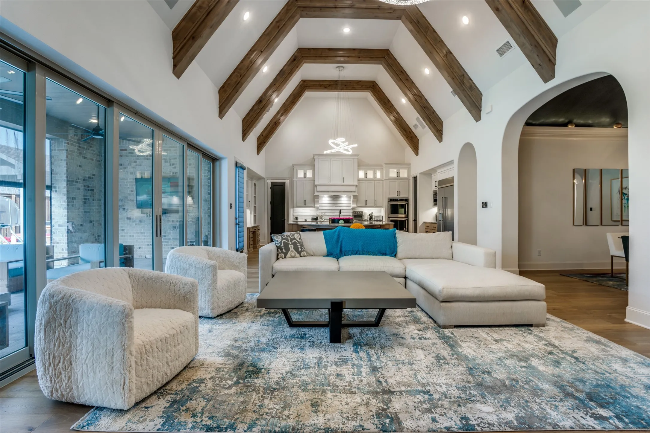 Vaulted ceilings with exposed wood beams