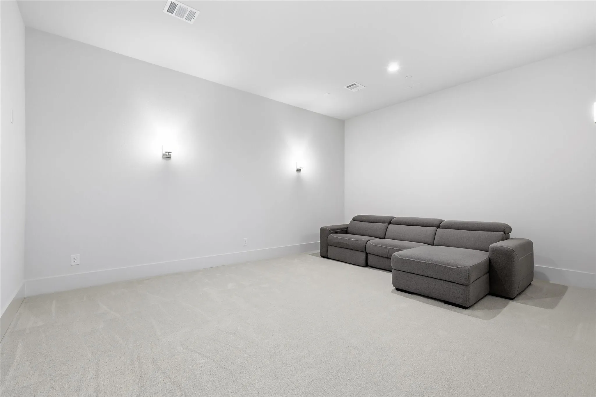 Media room has projector outlet, TV height outlet/smurf tube and is wired for 5.1 surround sound
