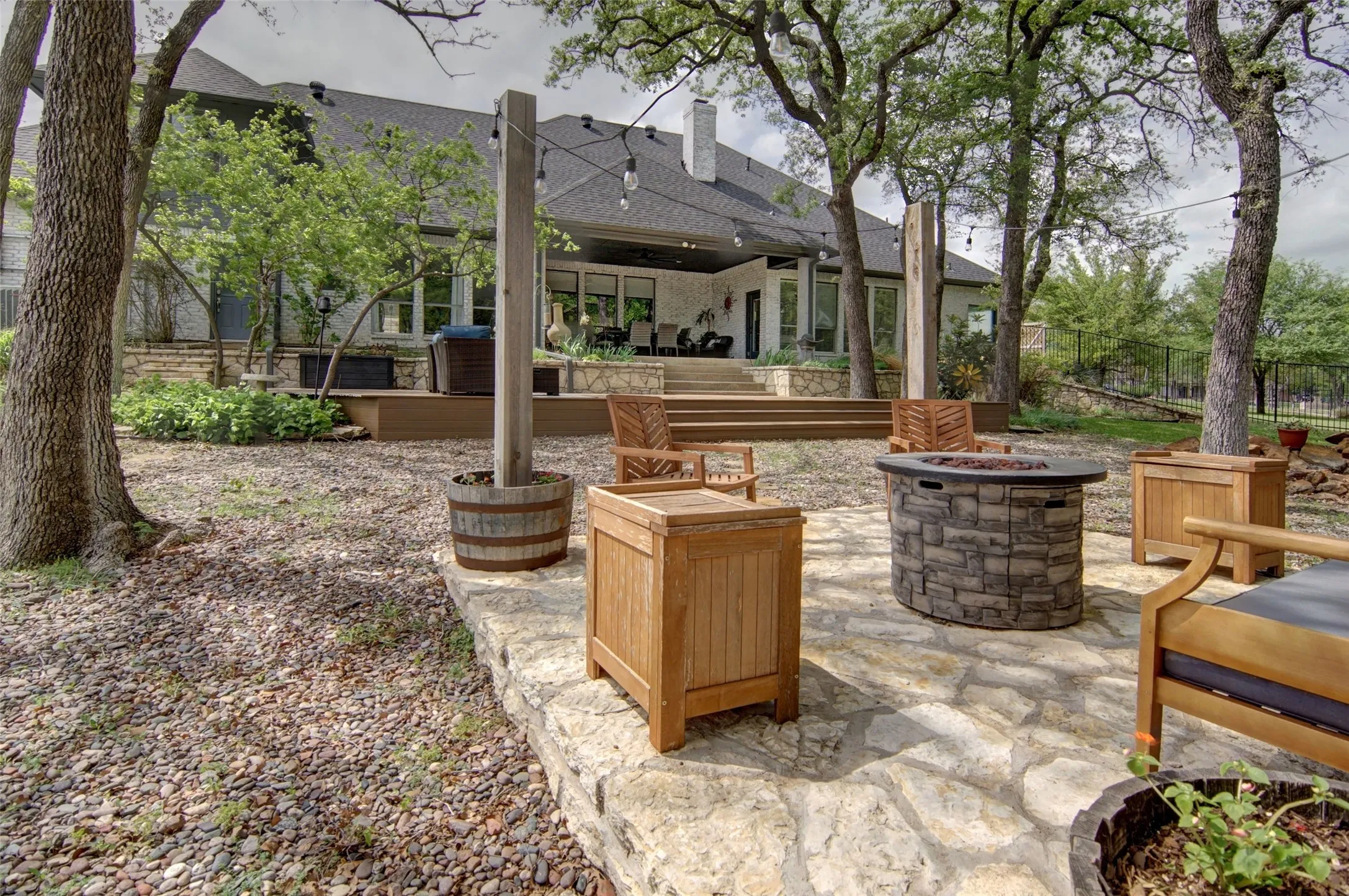 This stone patio is perfect for peaceful evenings under the stars.