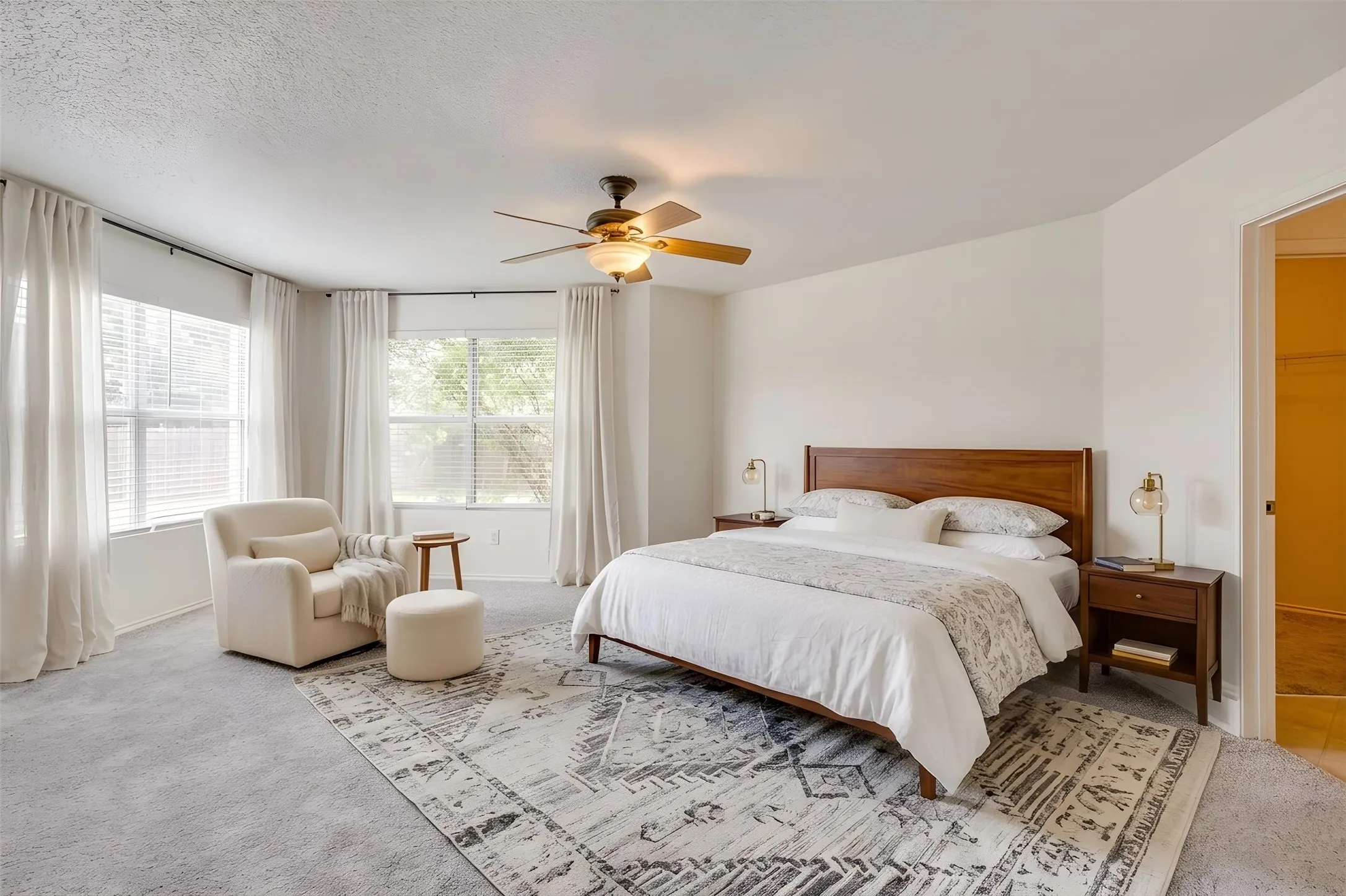 Virtually staged primary bedroom.