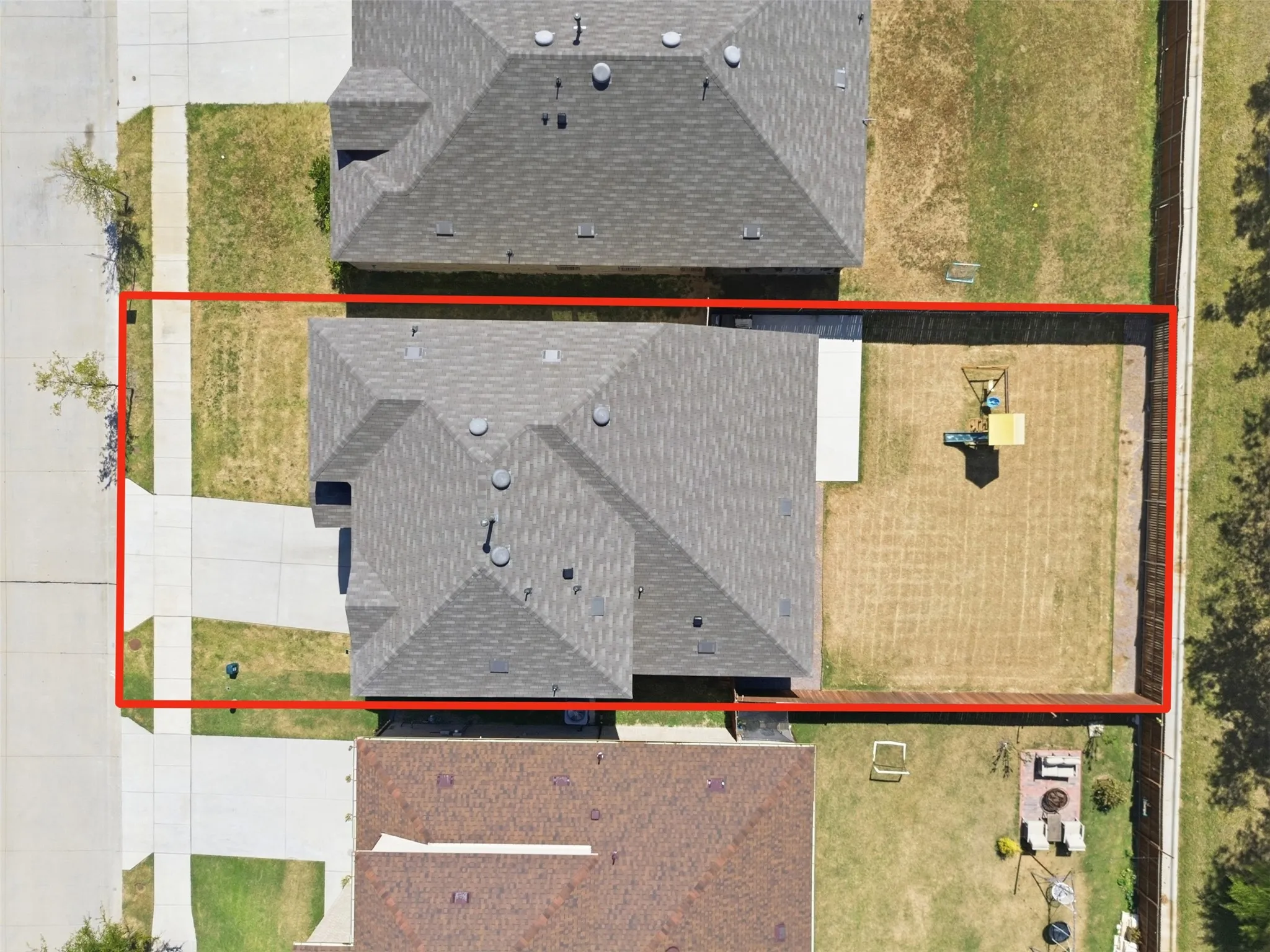 Aerial perspective showcasing the property's perimeter