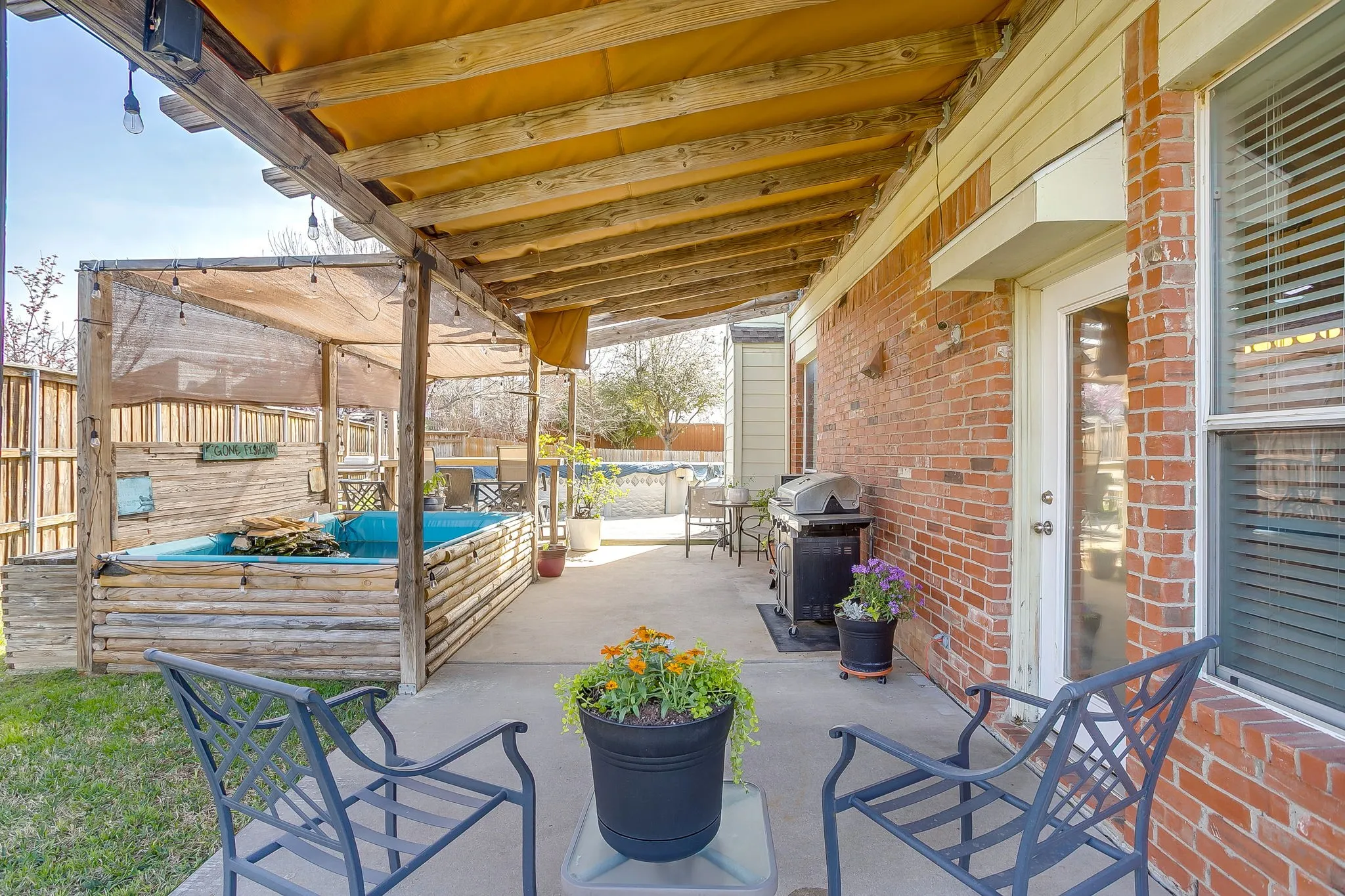 The extended patio with a tranquil koi pond is the perfect place to enjoy your moring coffee or unwind after a long day!