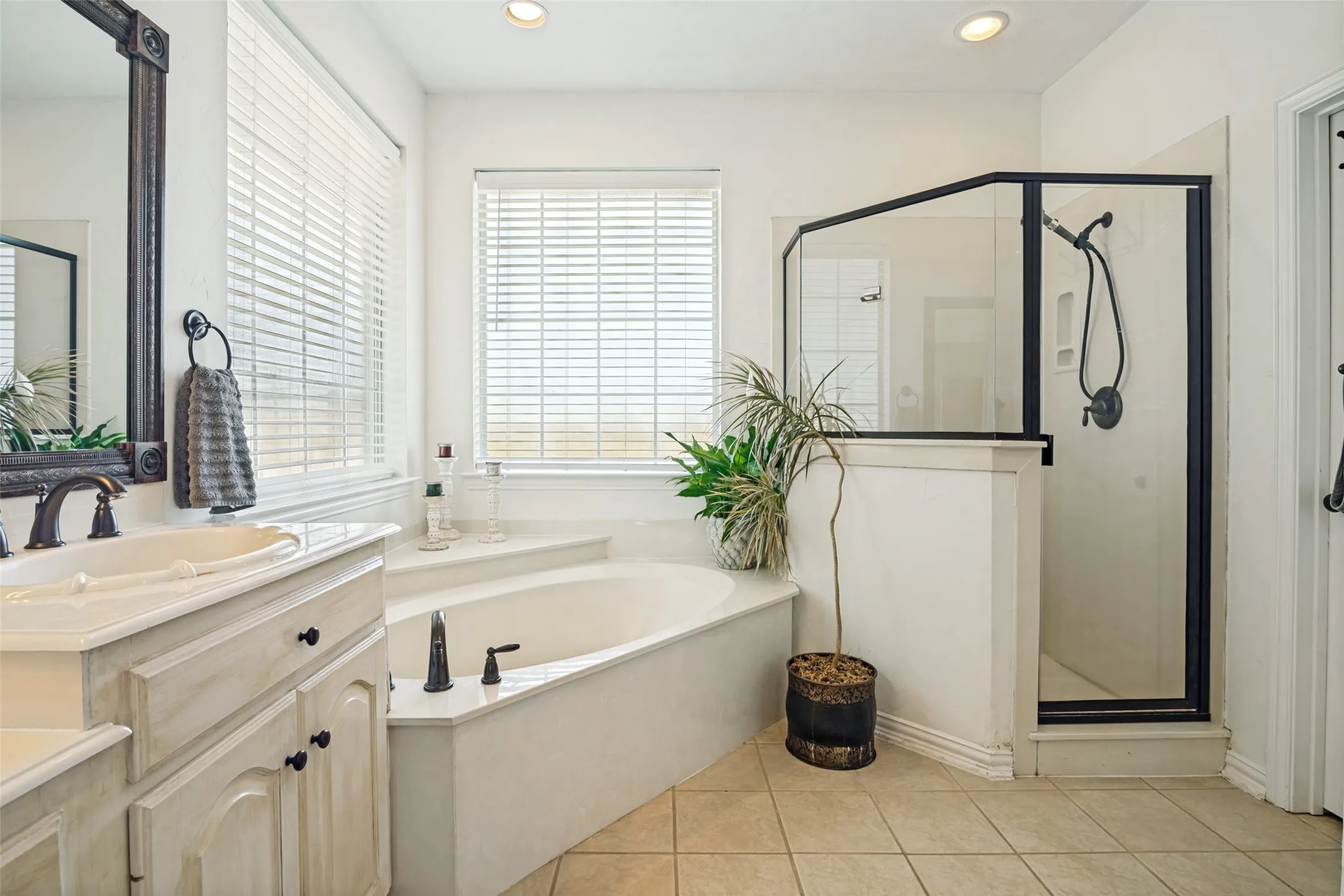 Primary bathroom.  Shower and separate garden tub.