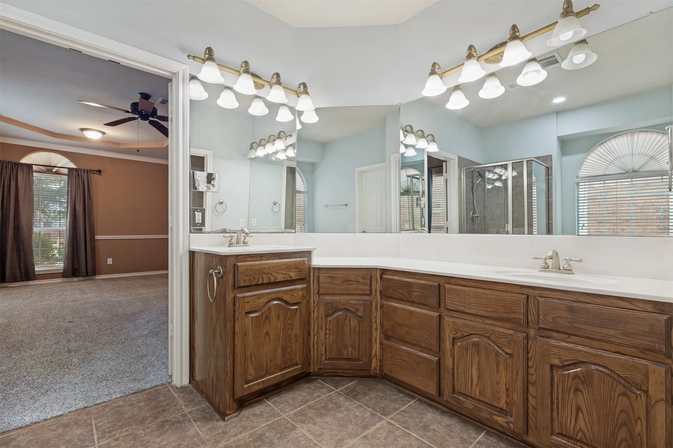 Primary bath with dual vanities