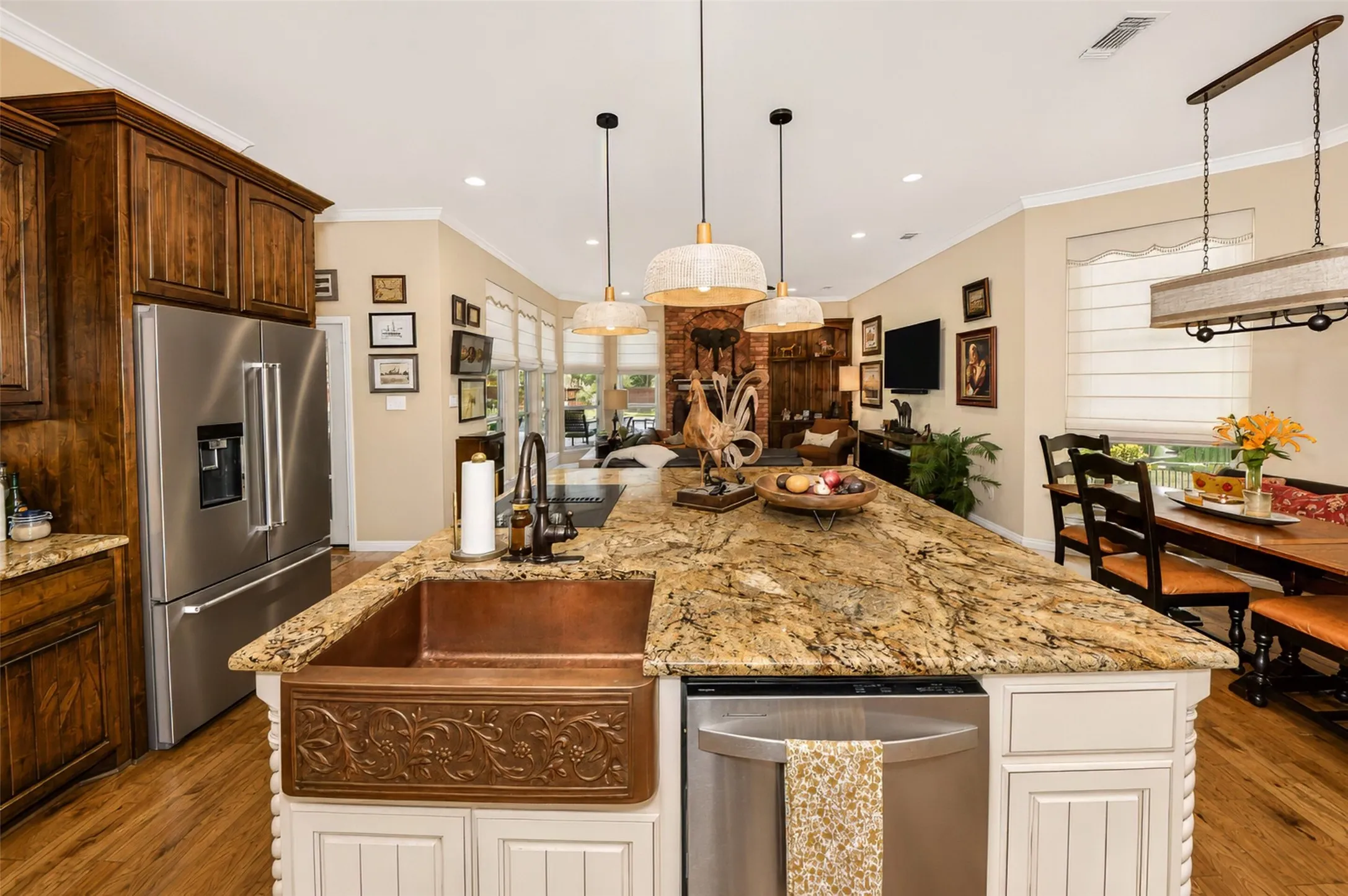 Custom lighting and a very special copper apron sink.