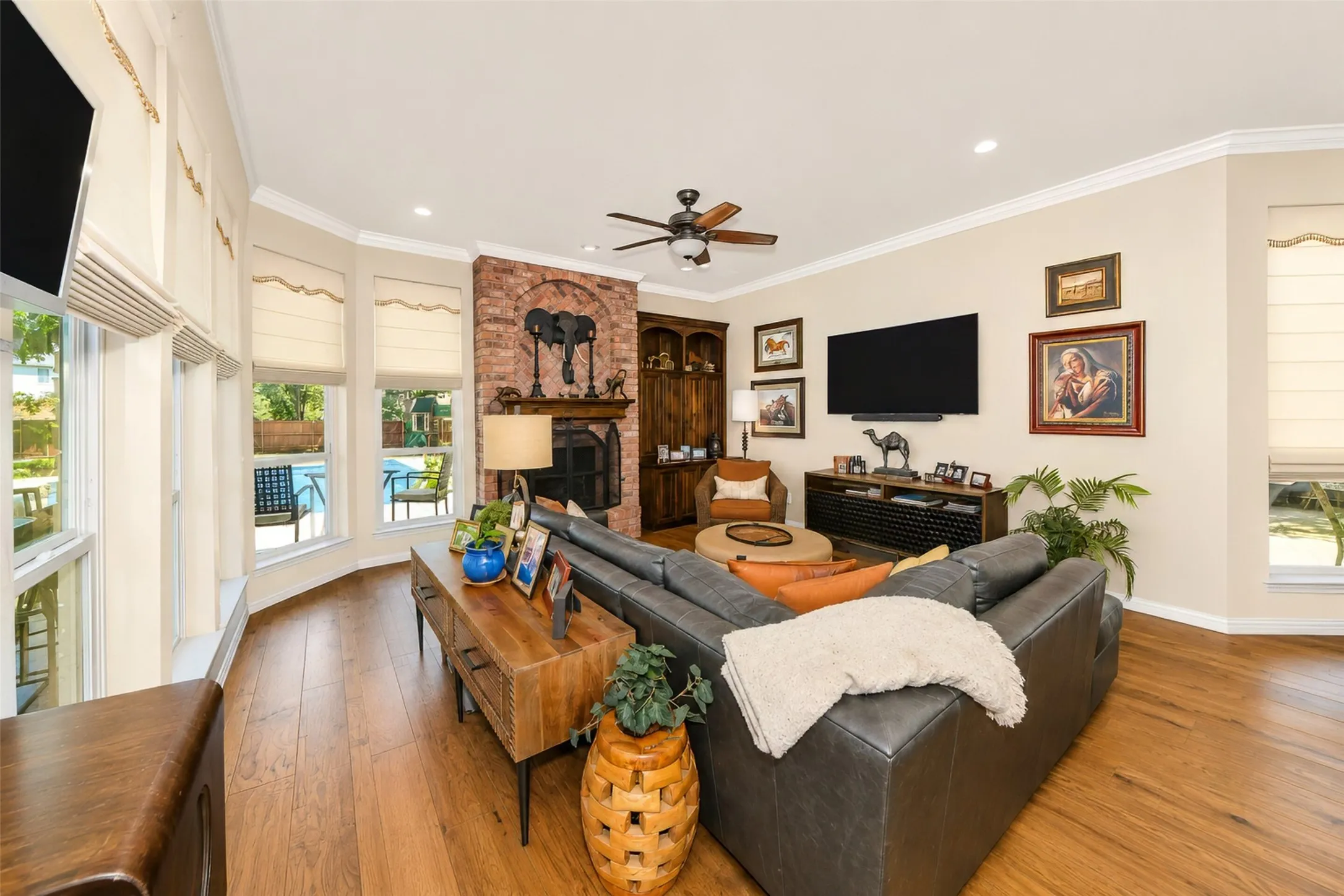 The family room is open to the kitchen and sized to accommodate large furniture.