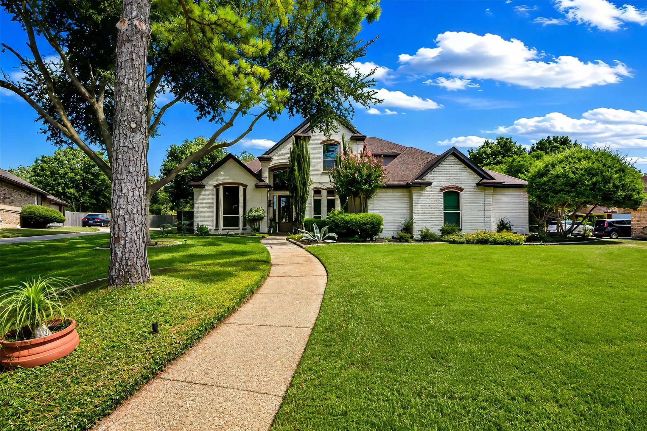 The home is well set back from the street.