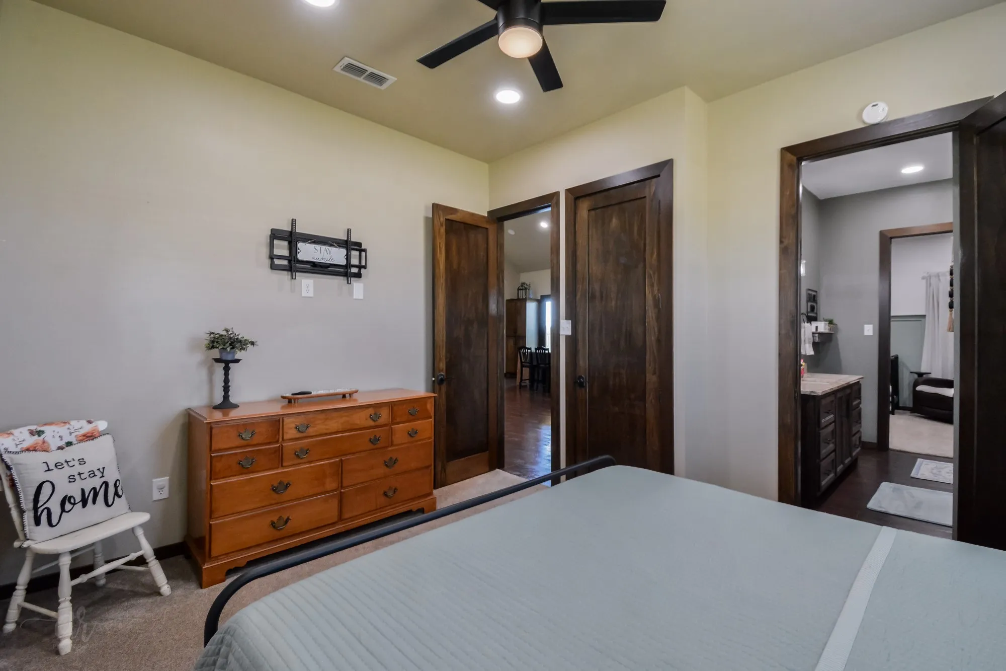Bedroom with recessed lighting and a ceiling fan