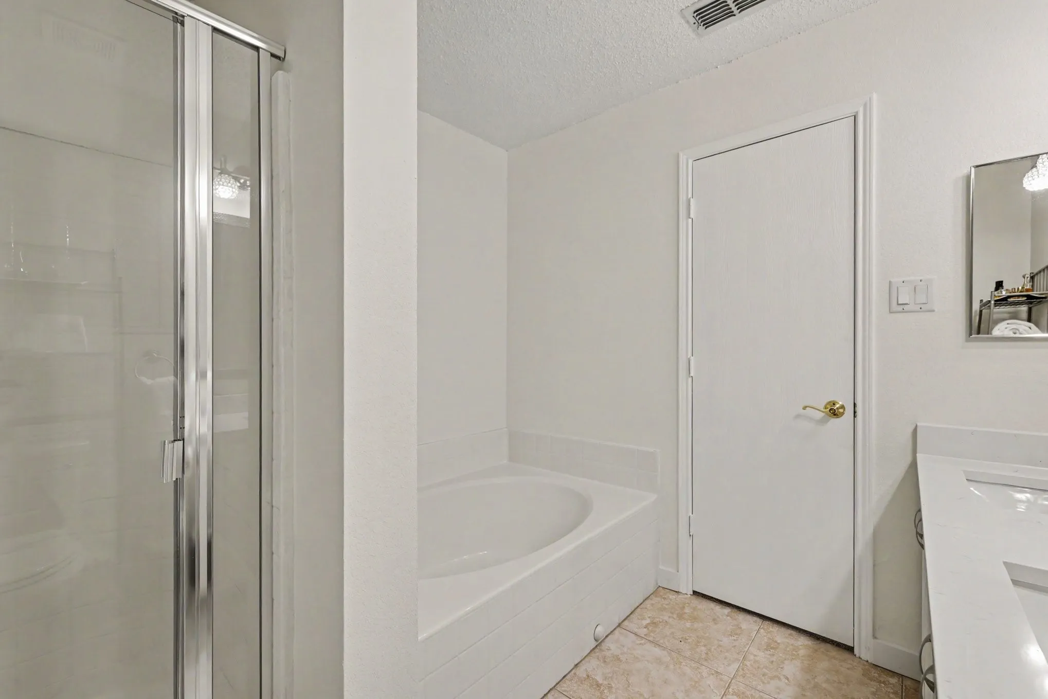 Primary bathroom with walk-in shower and garden tub