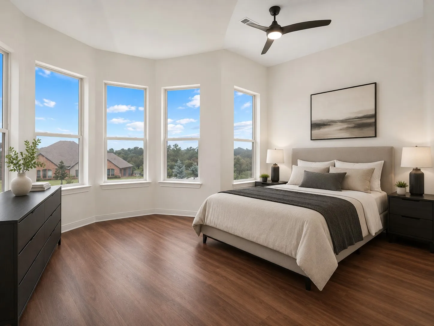 Wood-finish flooring throughout