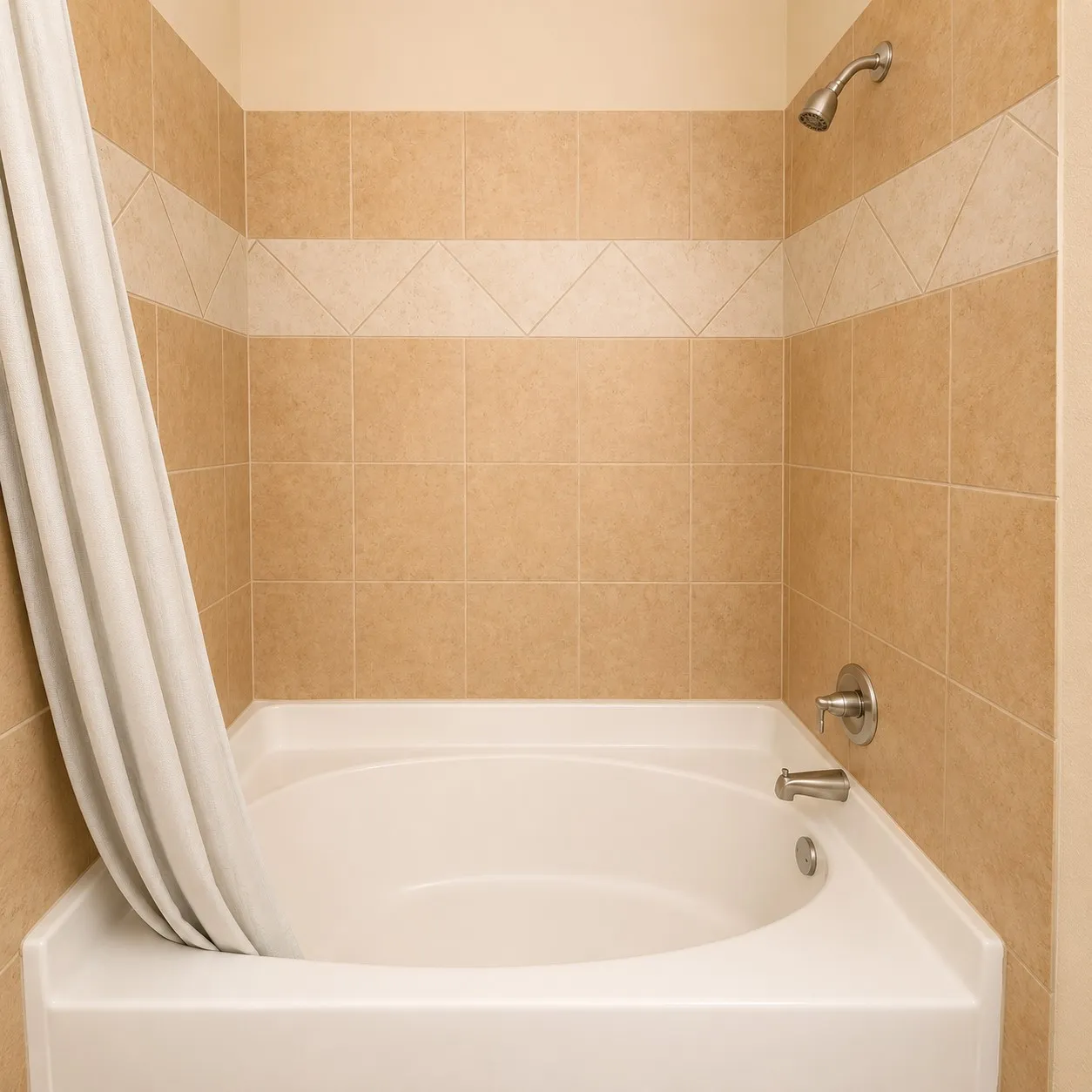 White soaking tub with brushed nickel fixtures