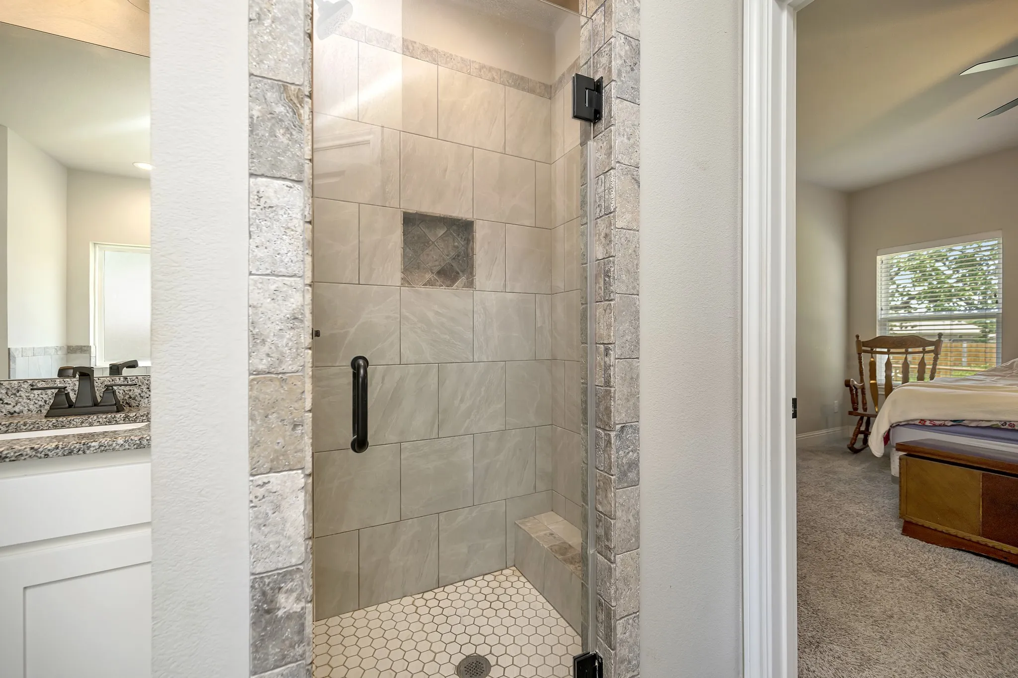 Oversized and tiled shower!