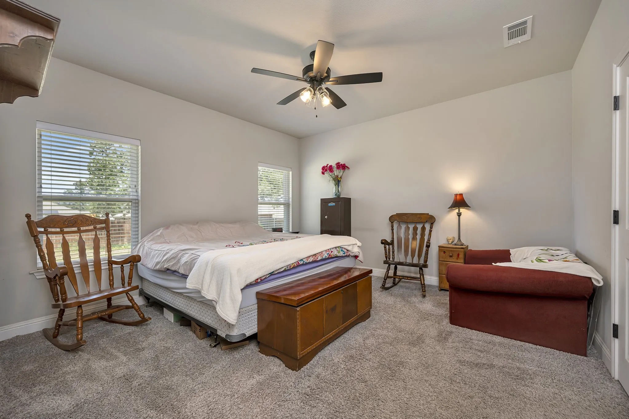 Spacious and room for all of your bedroom furniture and seating area, too.