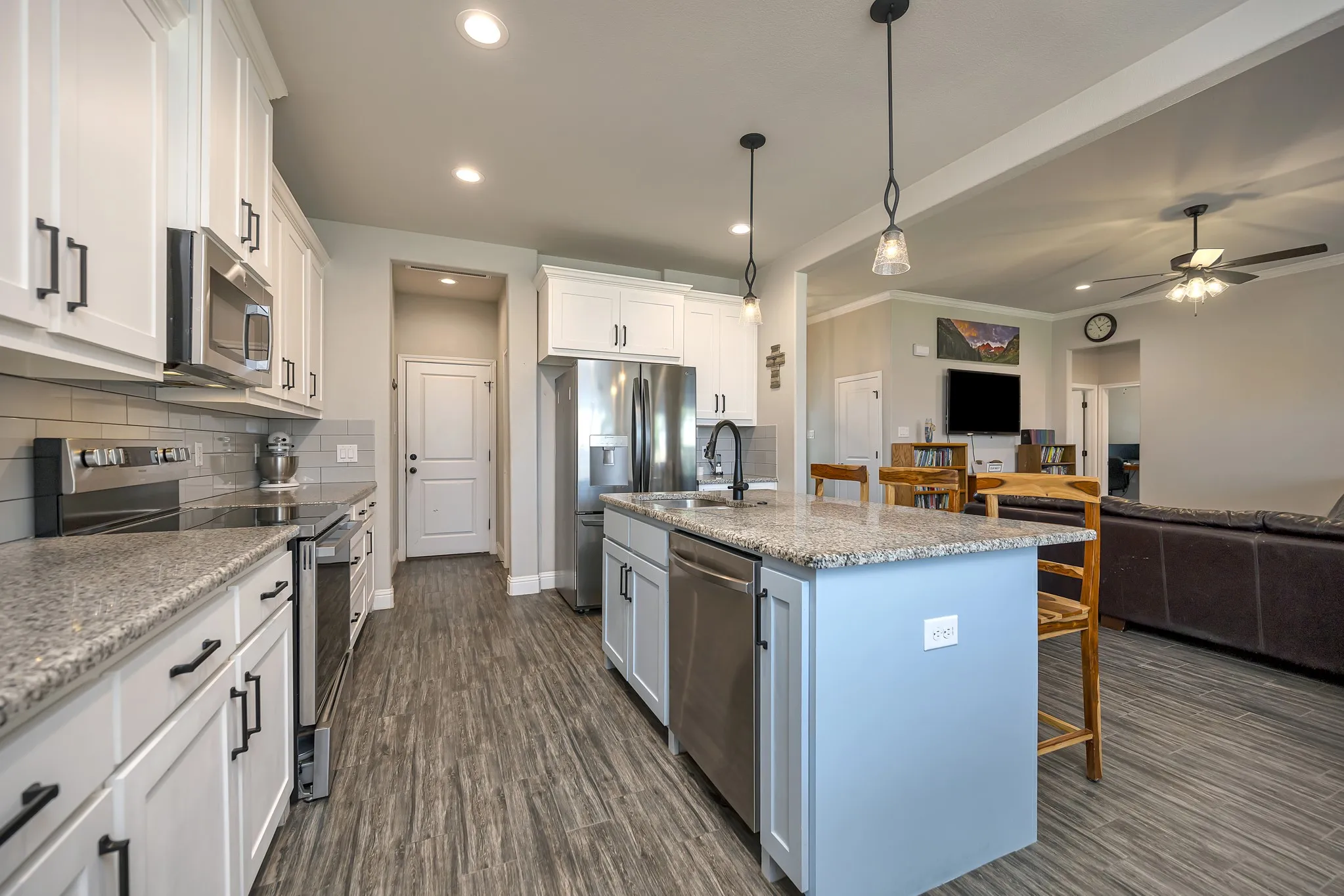 View from Breakfast area to kitchen and living.