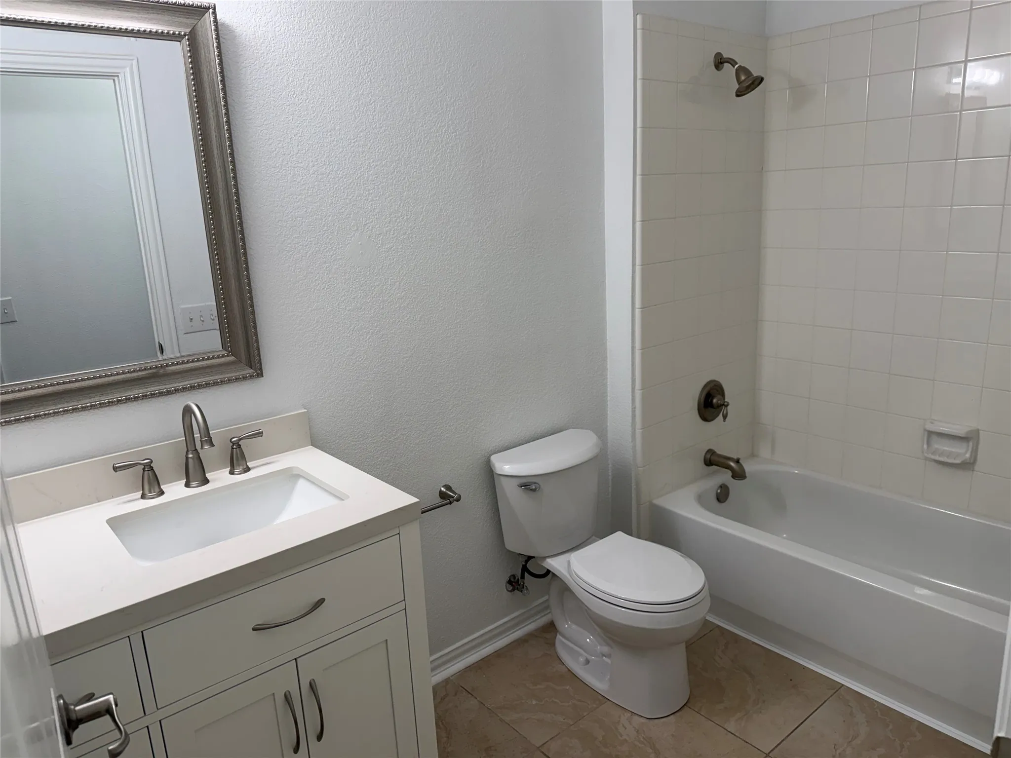 Guest bath with new mirror and vanity!