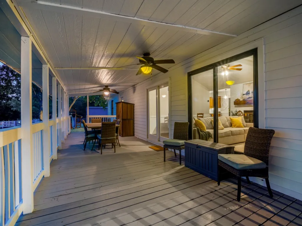 Approx. 432 sf of outdoor covered living space (36 x 12)! Entertaining is a breeze with several access points to the patio.  Keep all types of littles contained with the gates at each end.