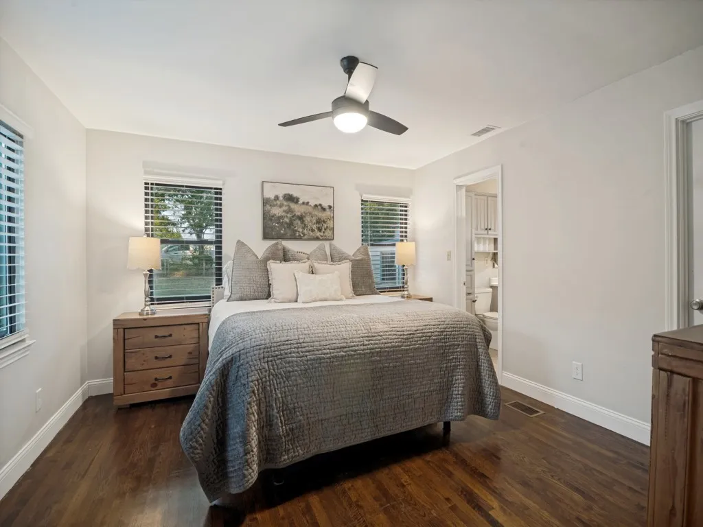 Your private space has a large walk-in closet with custom shelving, and a wonderful ensuite full bath.