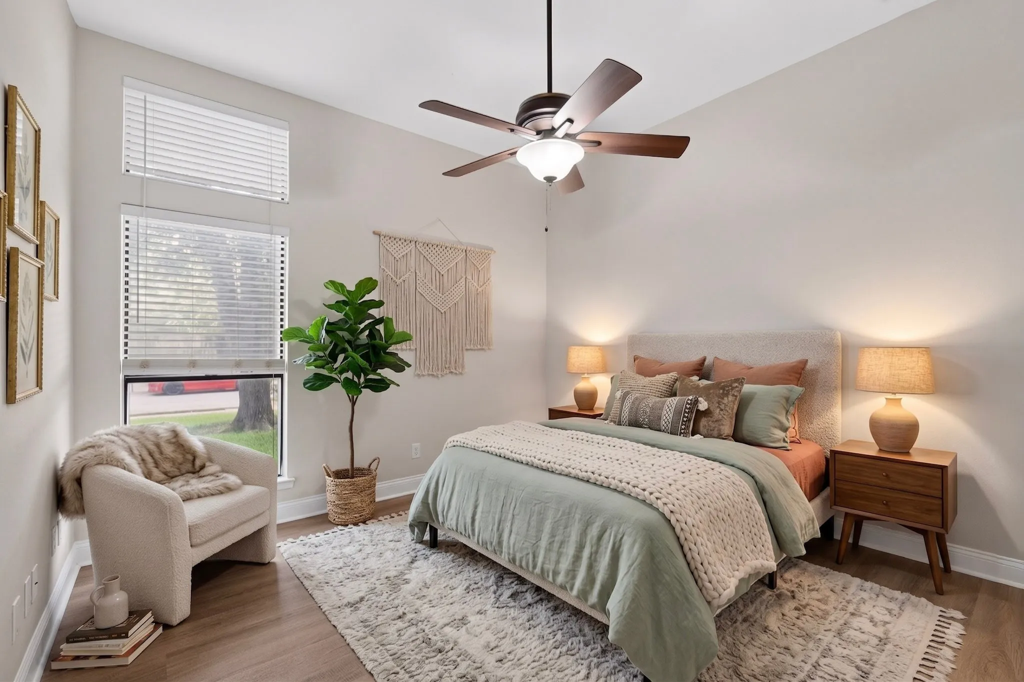 Staged primary bedroom