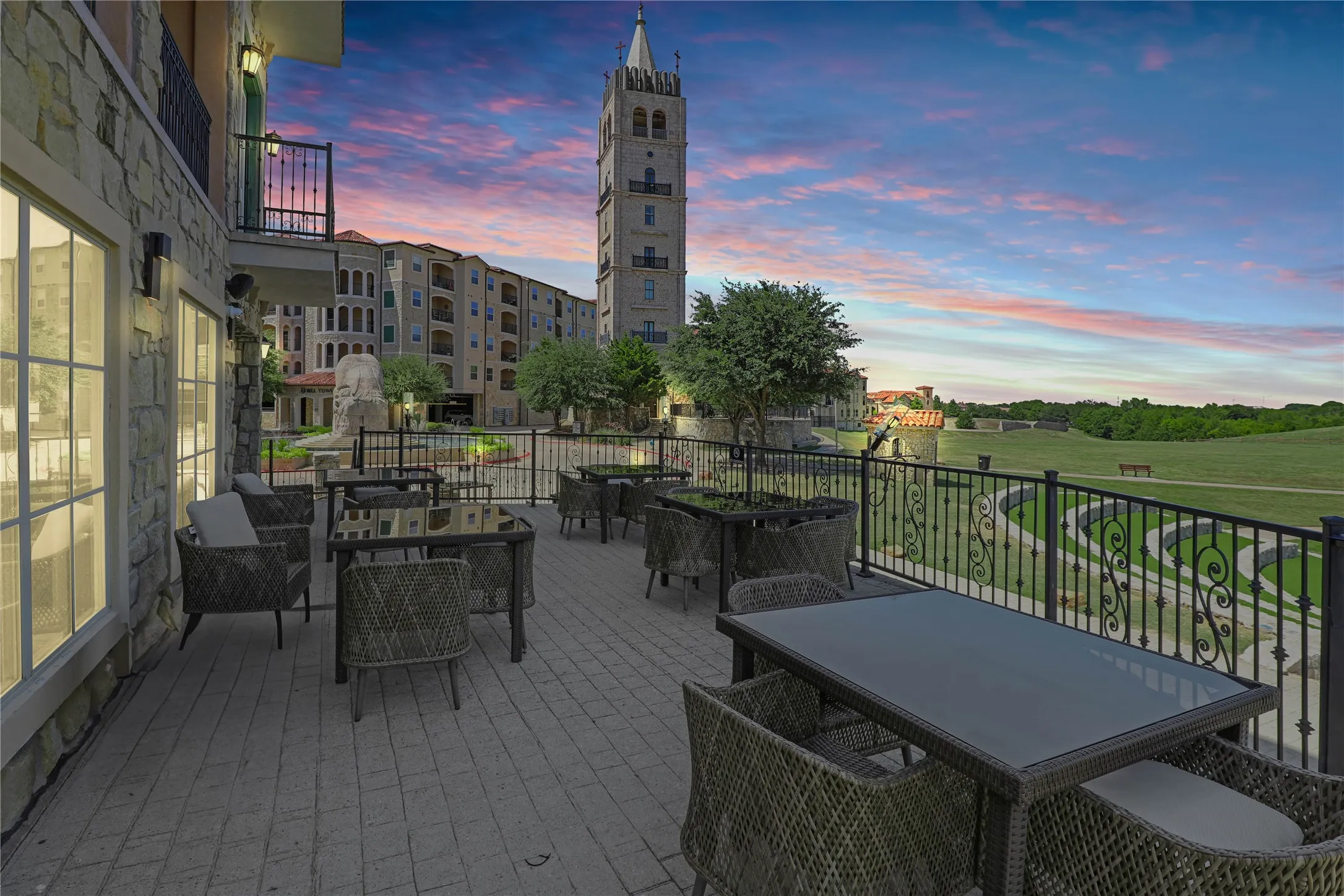 Stone facade patio with paver flooring