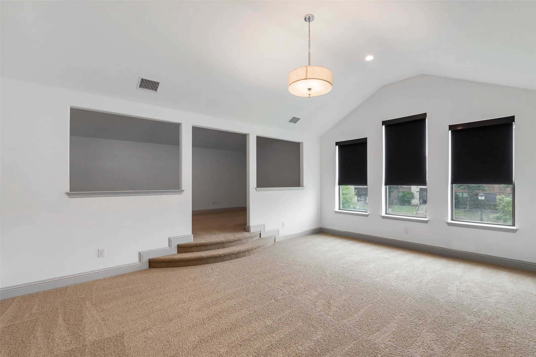 Open fame room with electronic shades