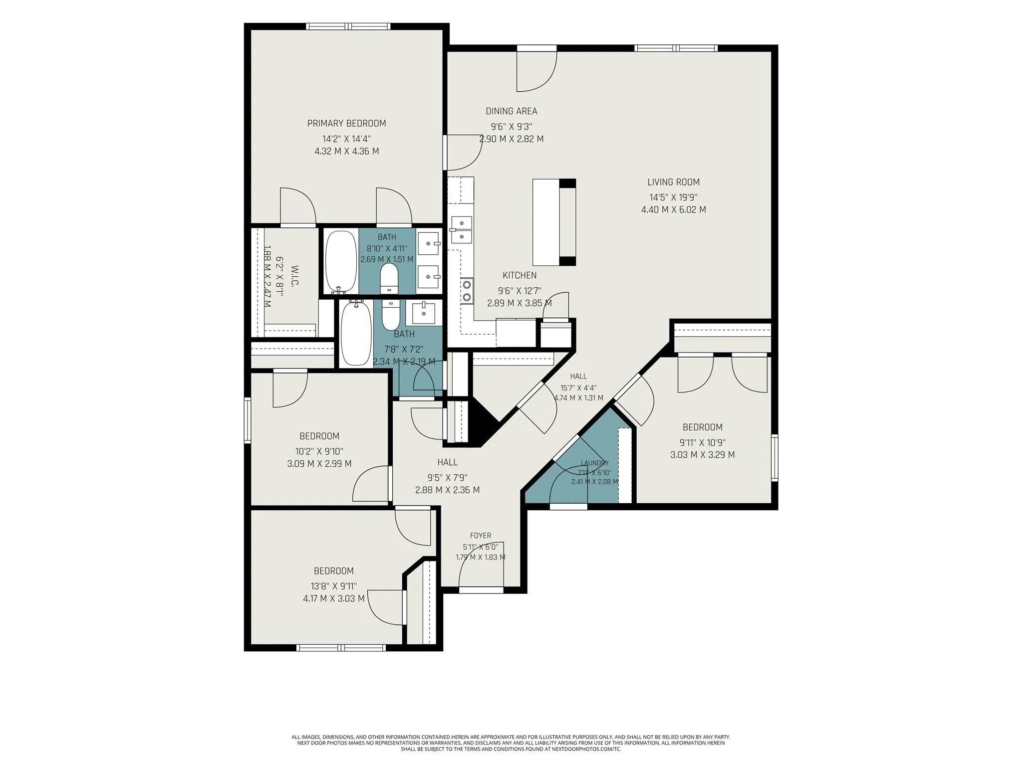 Charming one-story brick residence featuring a welcoming front elevation with peaked roofline, blue entry door, and two-car garage