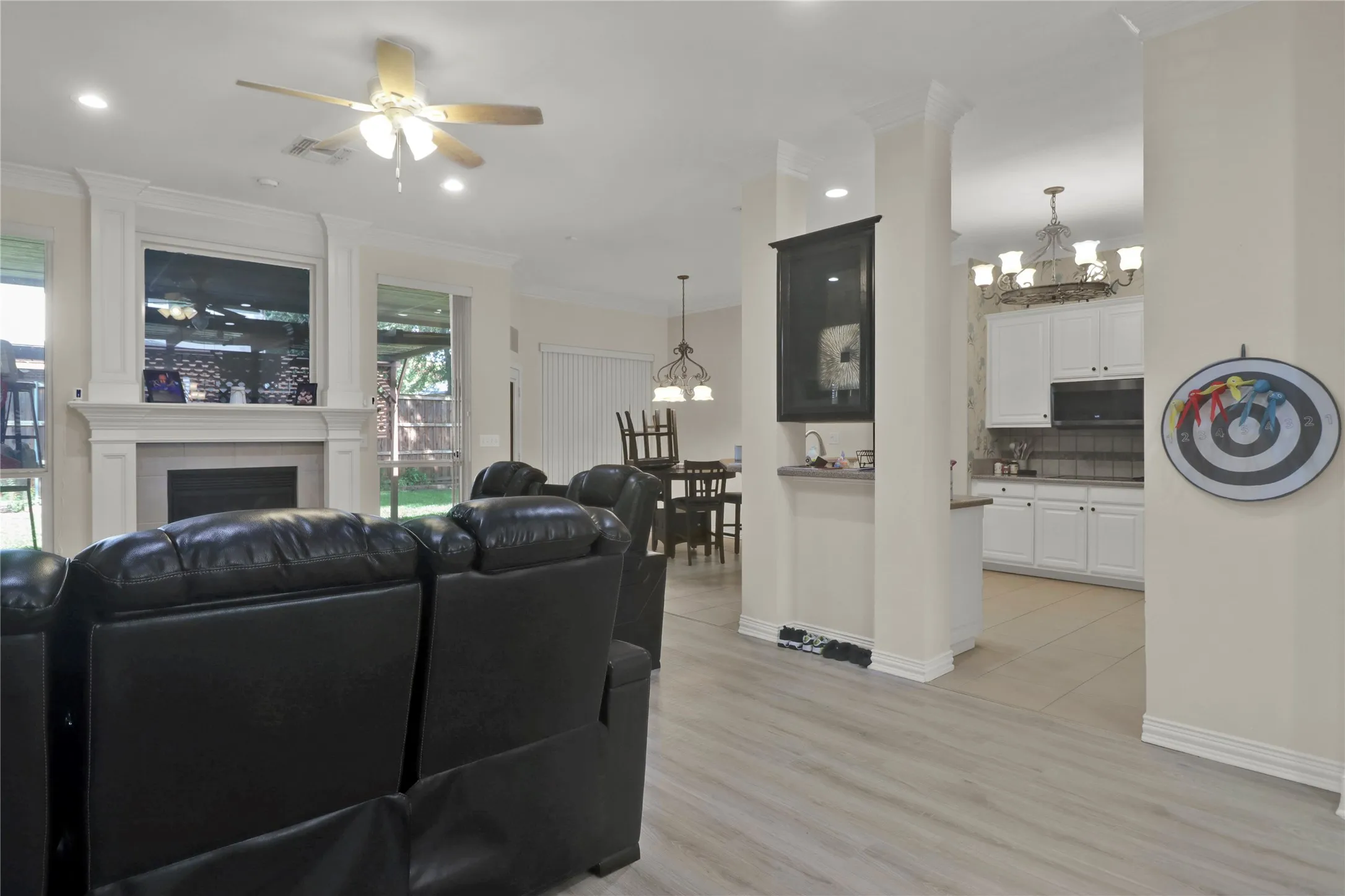 The space between the den and kitchen provide a great entertaining space.