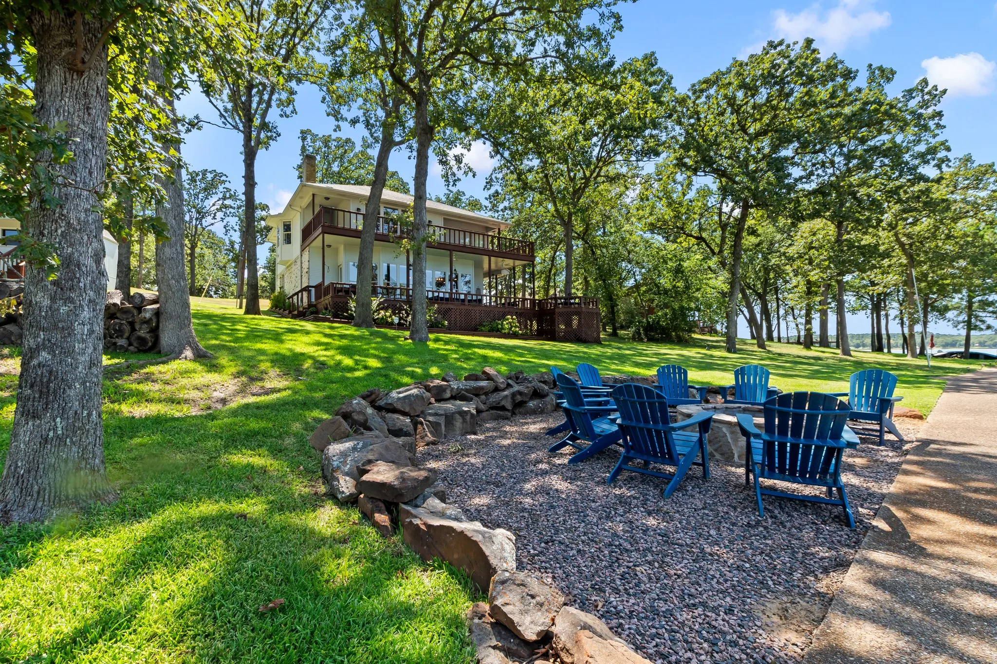 Waterside fire pit creates the perfect gathering place.