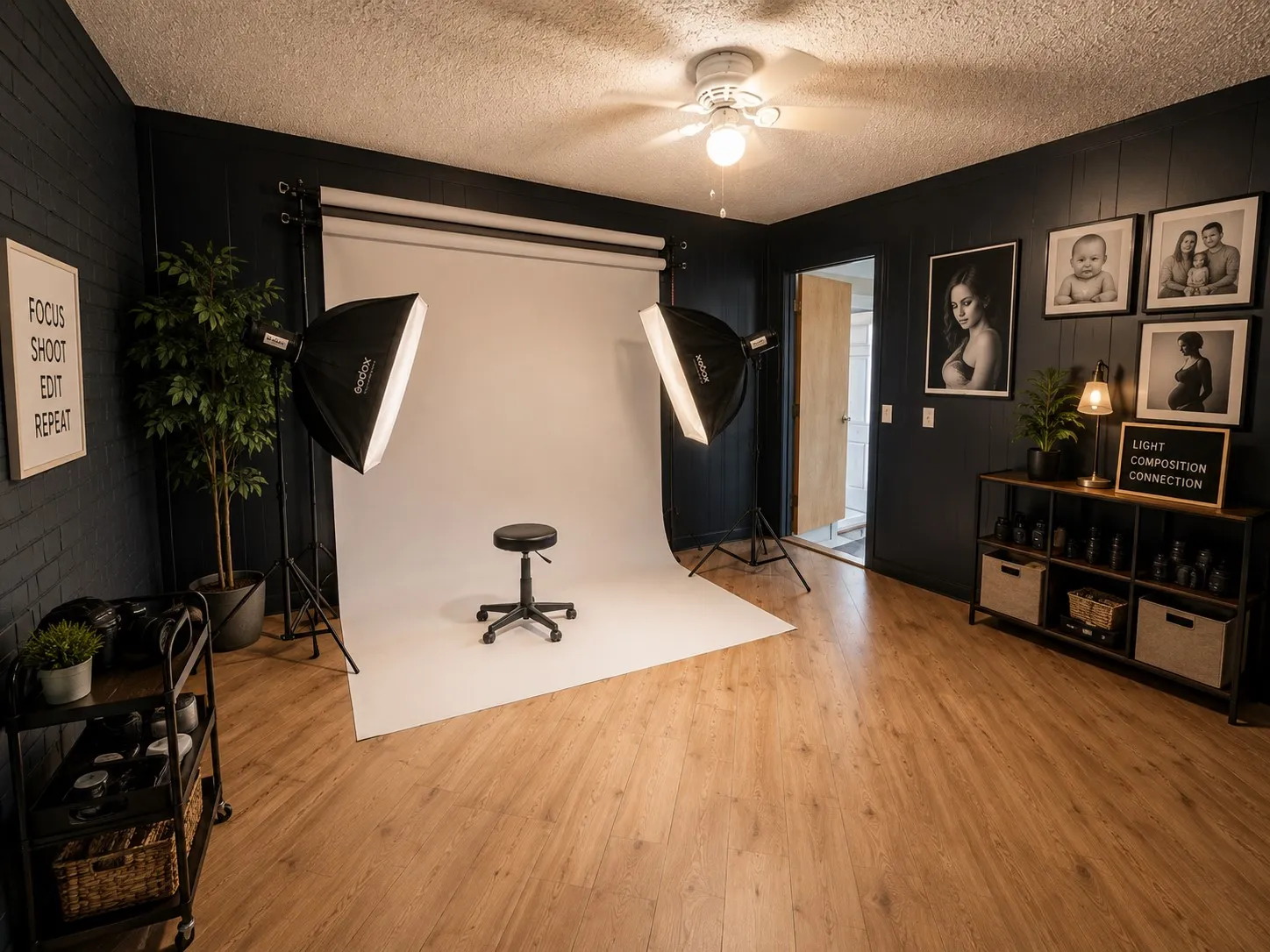 Windowless interior room would be perfect for a small photography studio (This image is virtually staged)