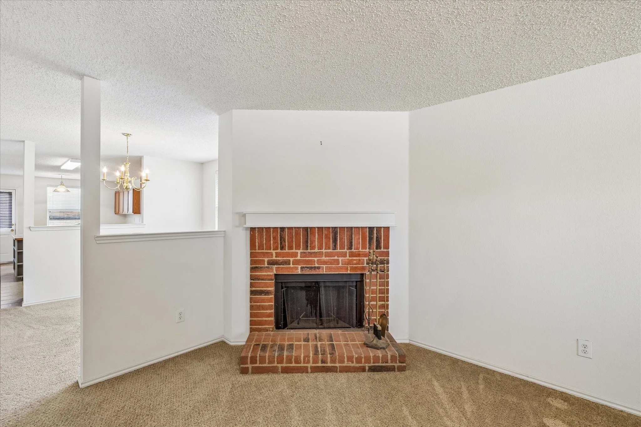 Brick wood burning fireplace