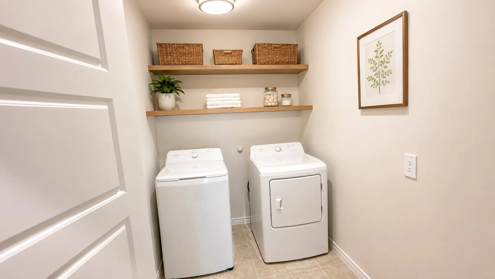 Dedicated laundry area featuring a white top-load washer and front-load dryer