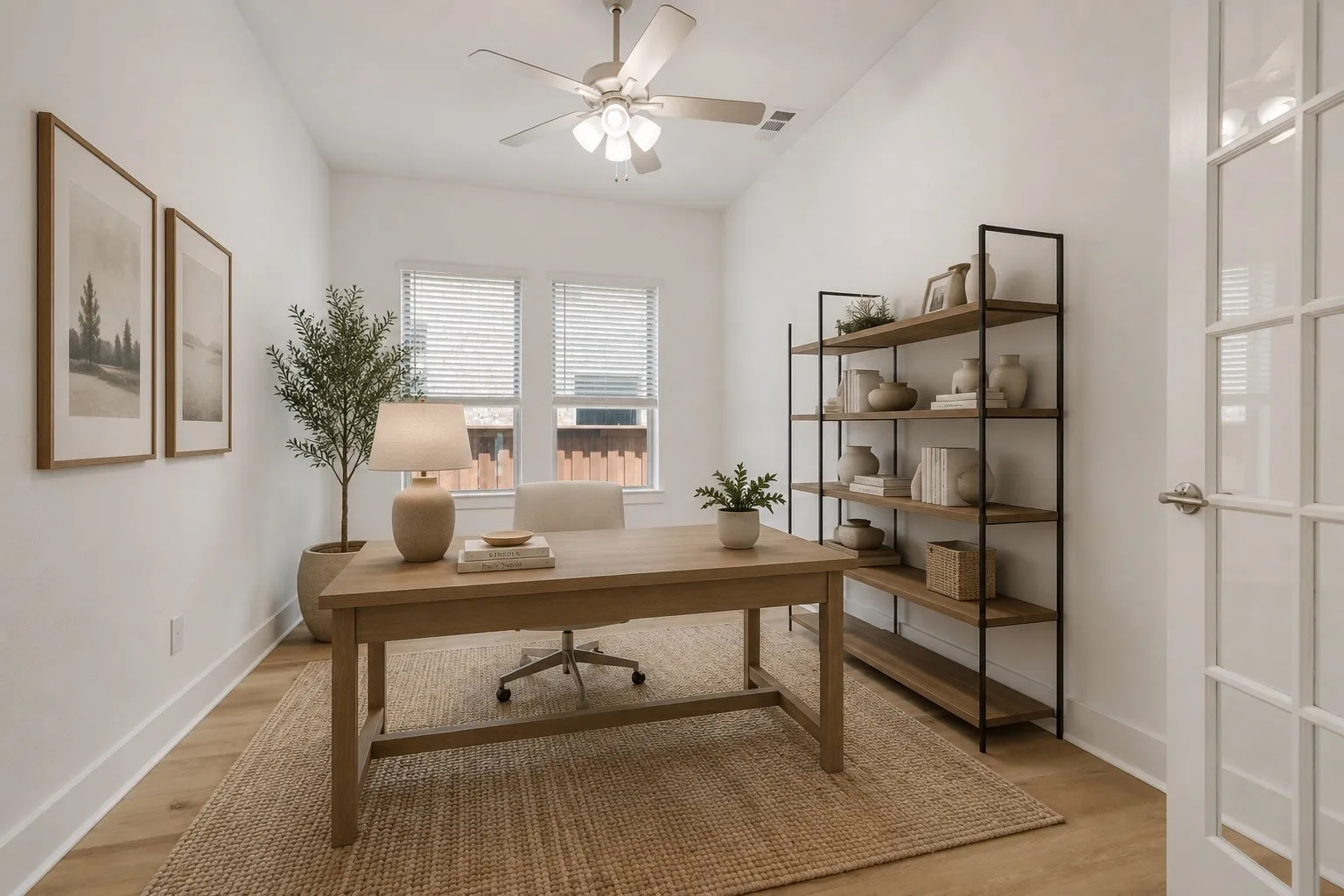 Virtually Staged - Private office with french doors.