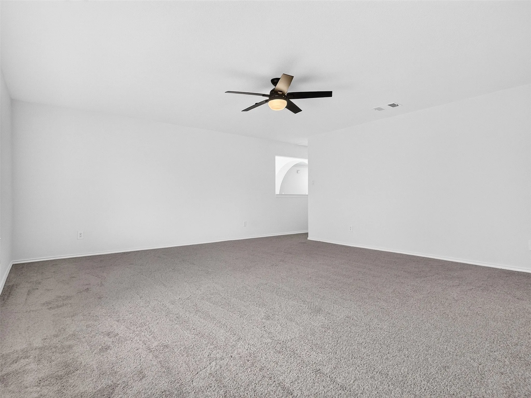 Spacious room featuring neutral carpeting and white wall finishes