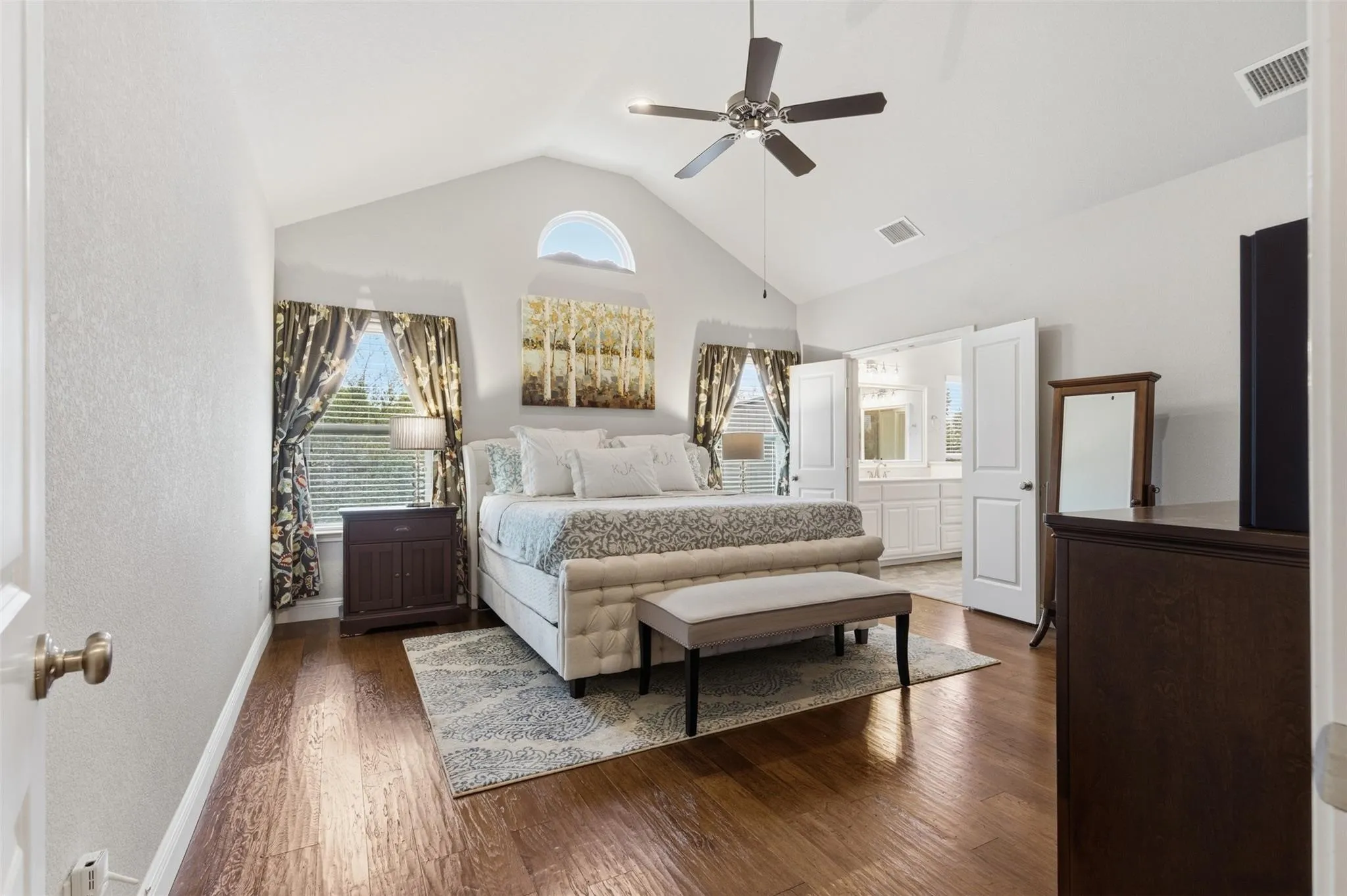 Located downstairs with spa like ensuite bath