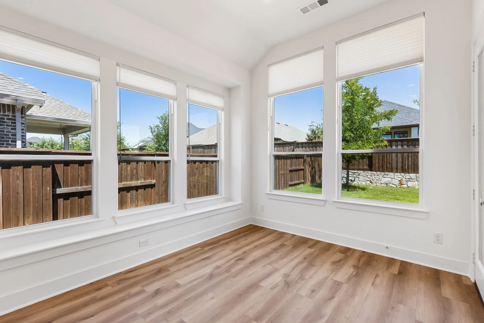 Dining area is large enough to fit a table set for up to 8 .