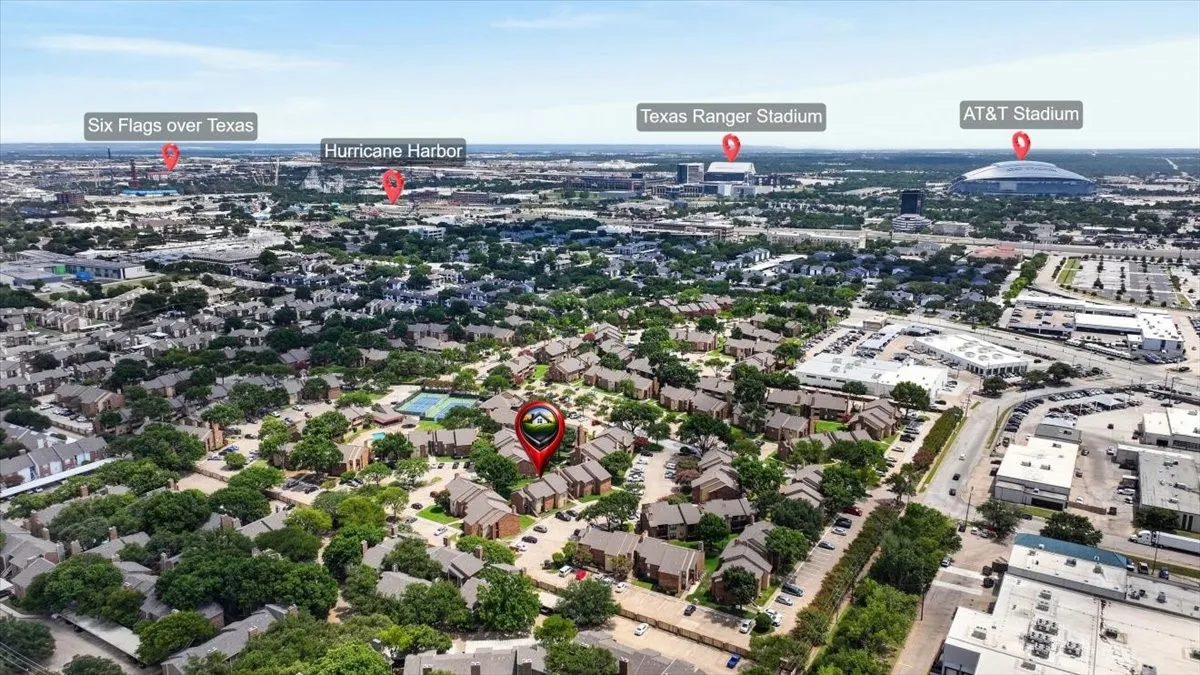 Aerial View of the Arlinngton Entertainment District nearby.