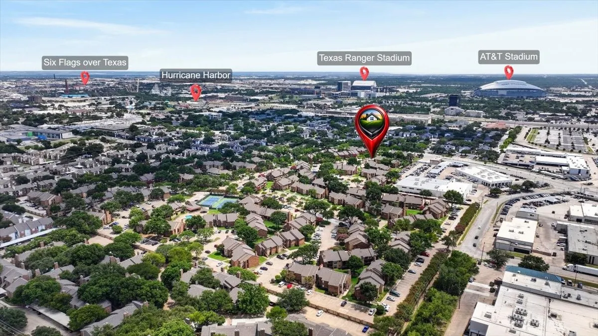 Aerial View of the Arlinngton Entertainment District nearby.