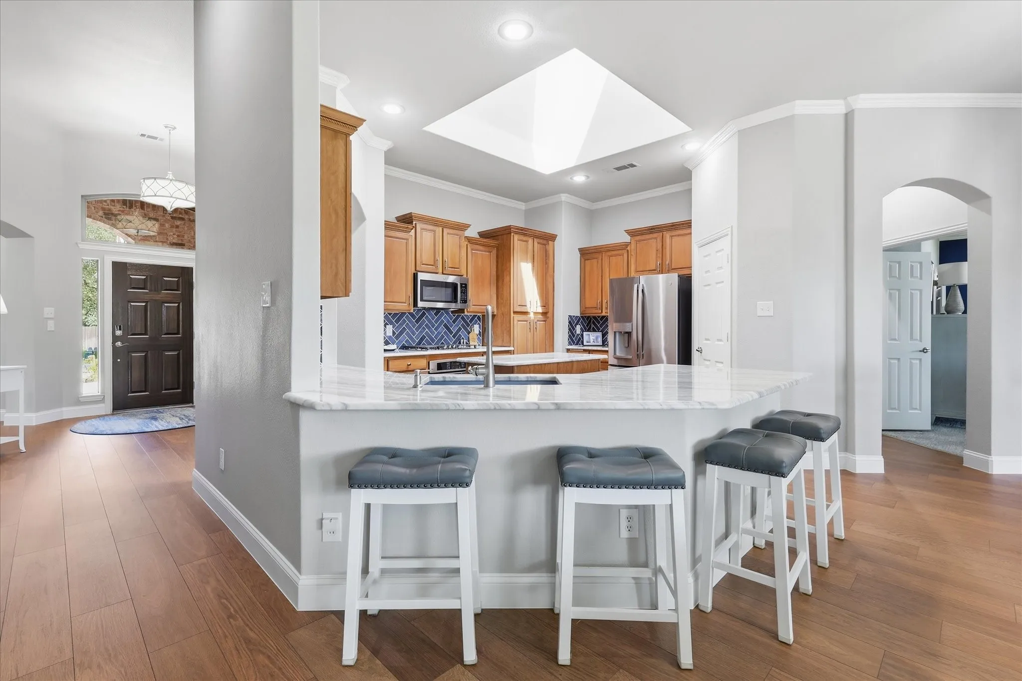 Wood-finish flooring throughout