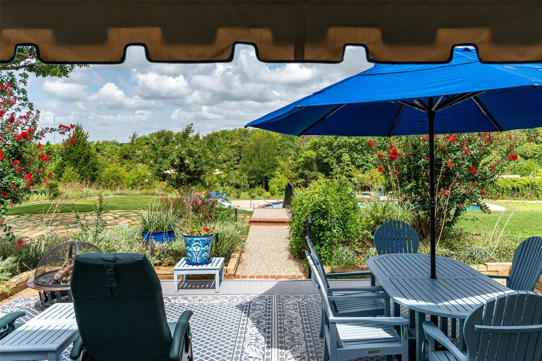 View from the patio area of the main house showing the stunning views of the estate.
